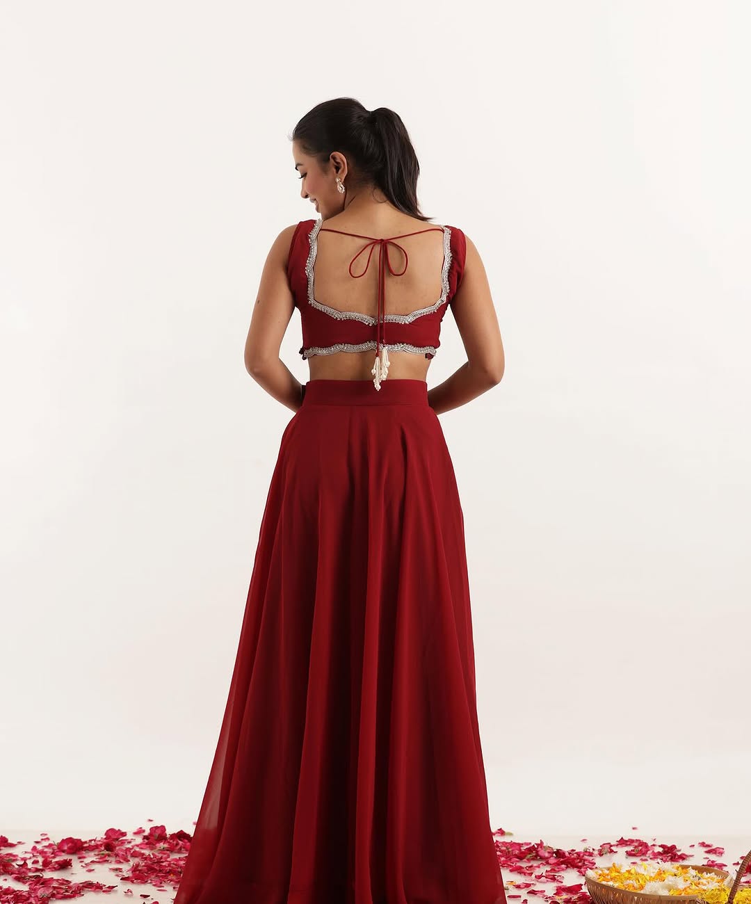 Party Wear Maroon Color Pure Georgette With 8 Meter Flair Beautiful Lehenga Choli