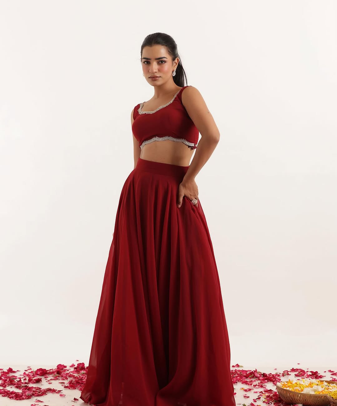 Party Wear Maroon Color Pure Georgette With 8 Meter Flair Beautiful Lehenga Choli