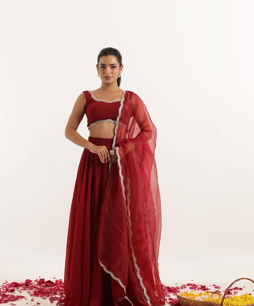 Party Wear Maroon Color Pure Georgette With 8 Meter Flair Beautiful Lehenga Choli