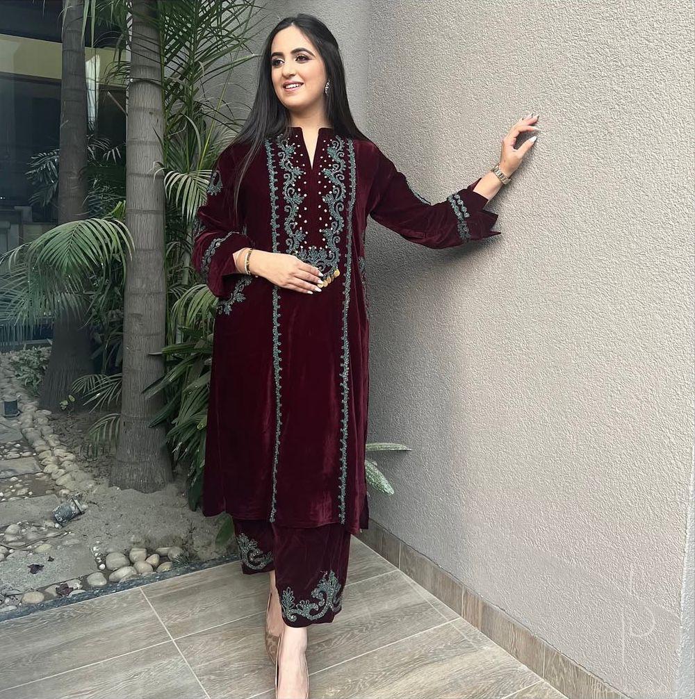 Fabulous Maroon Color Velvet With  Embroidery Work Beautiful Velvet Salwar Suit