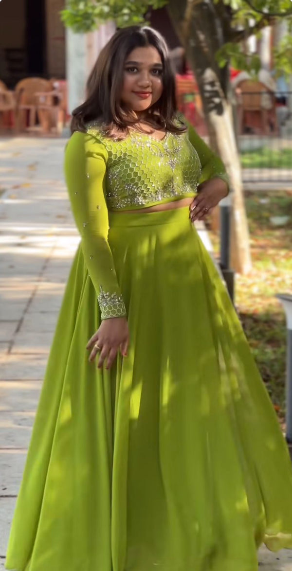 Attractive Green Color Faux Georgette With Heavy Embroidery Sequence Work Designer Gown