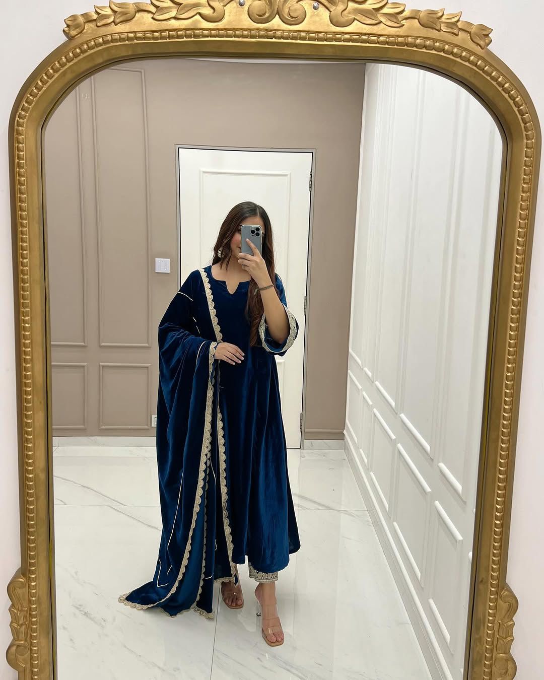Trendy Teal Blue Color Viscous Velvet Embroidered Coding Work Anarkali Designer Gown