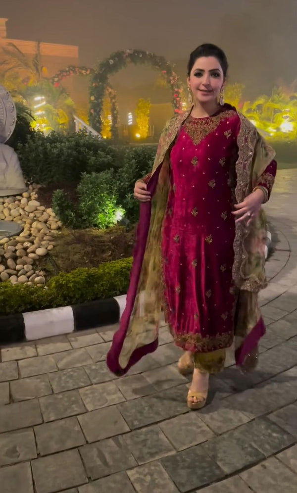 Wedding Wear Maroon Color Heavy Viscos Velvet Beautiful Embroidery Sequence Work Salwar Suit