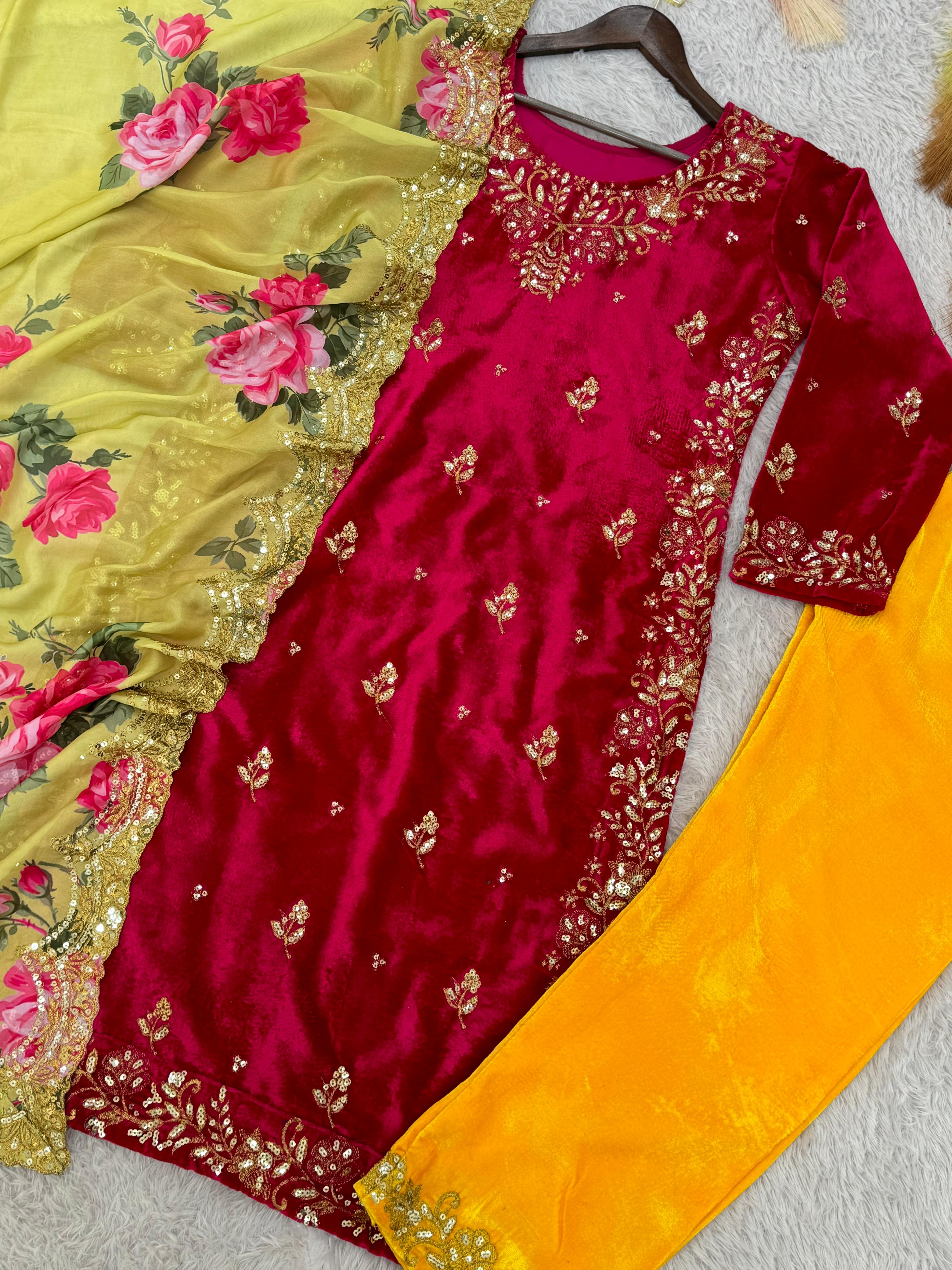 Wedding Wear Maroon Color Heavy Viscos Velvet Beautiful Embroidery Sequence Work Salwar Suit