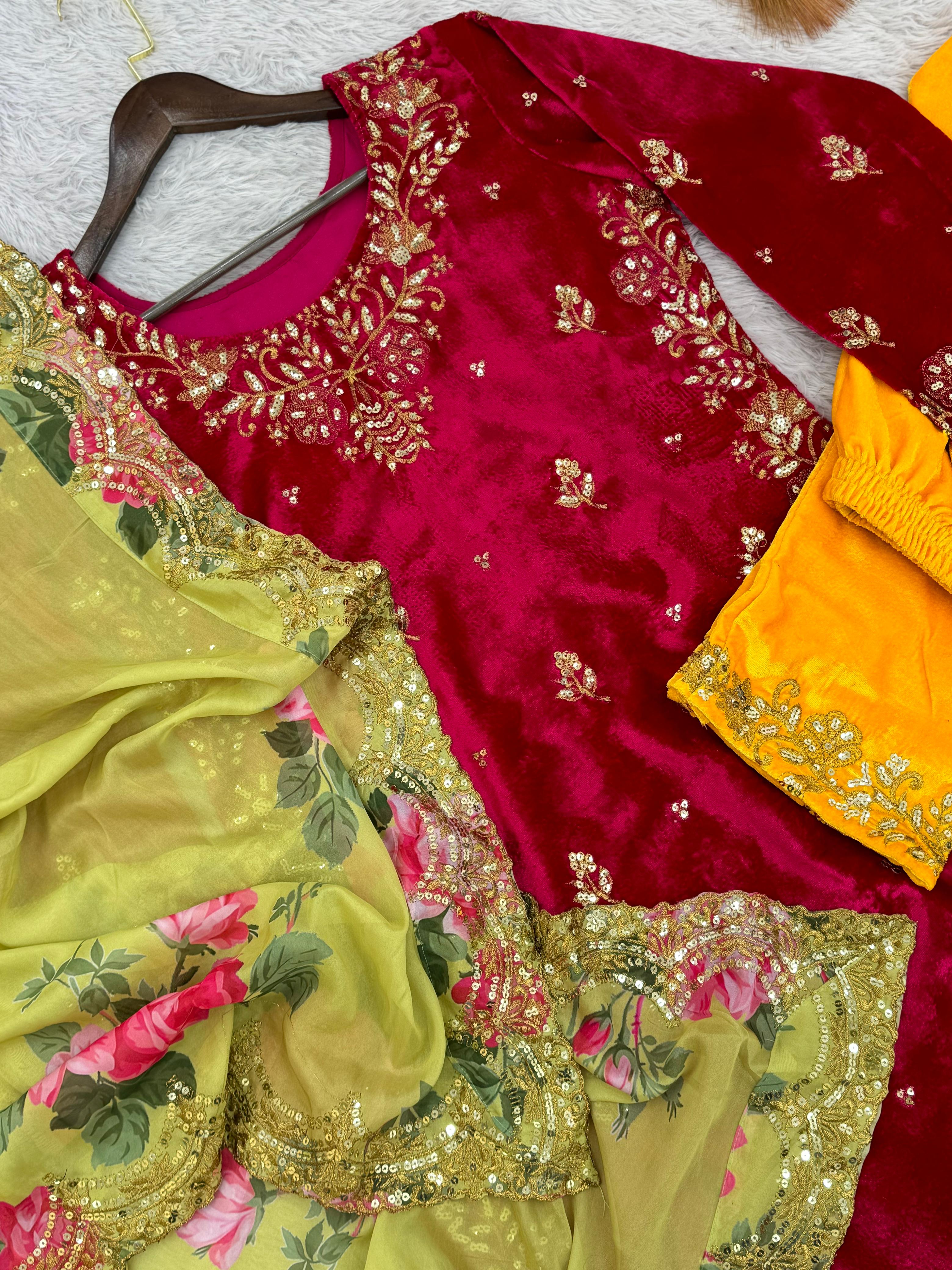 Wedding Wear Maroon Color Heavy Viscos Velvet Beautiful Embroidery Sequence Work Salwar Suit