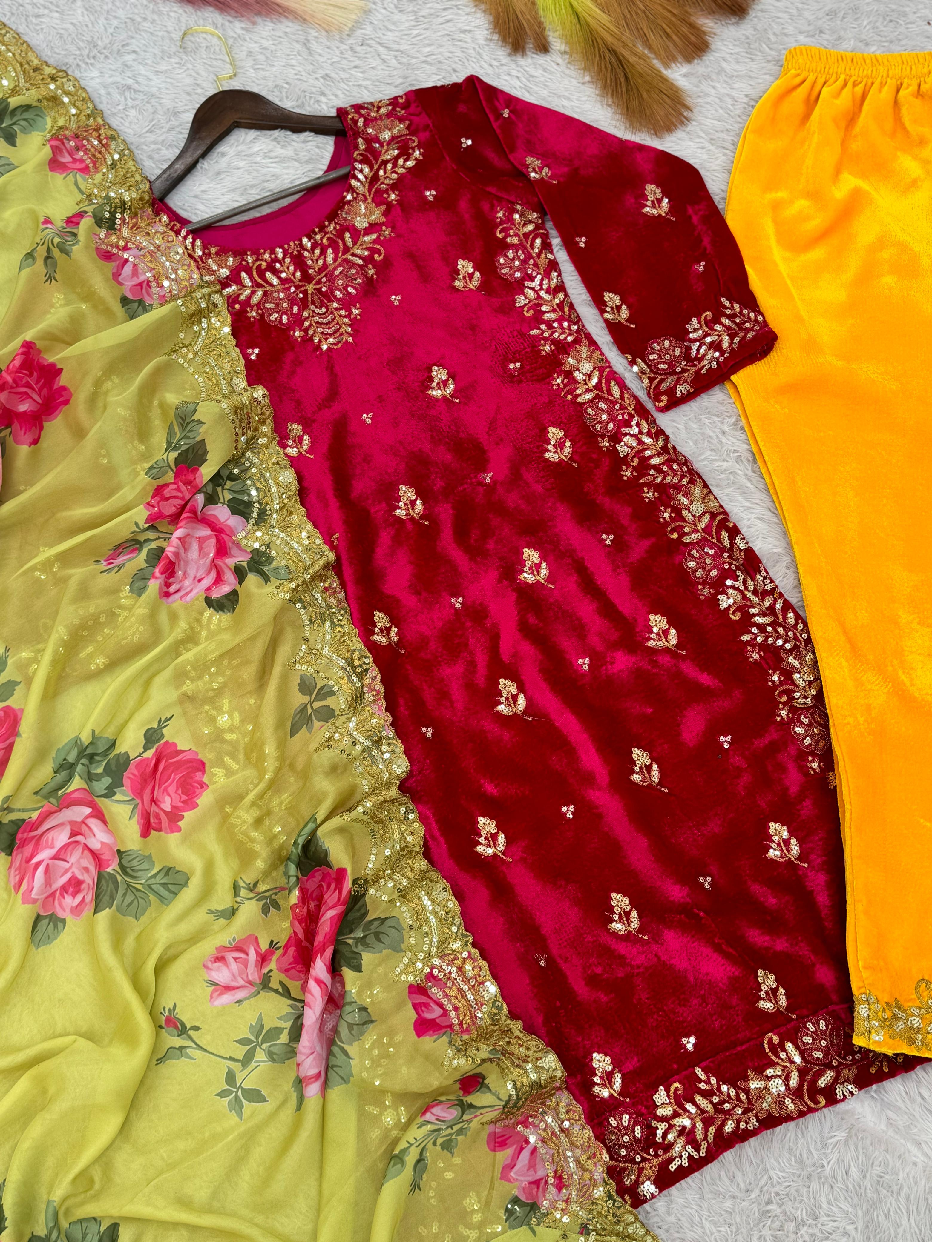 Wedding Wear Maroon Color Heavy Viscos Velvet Beautiful Embroidery Sequence Work Salwar Suit