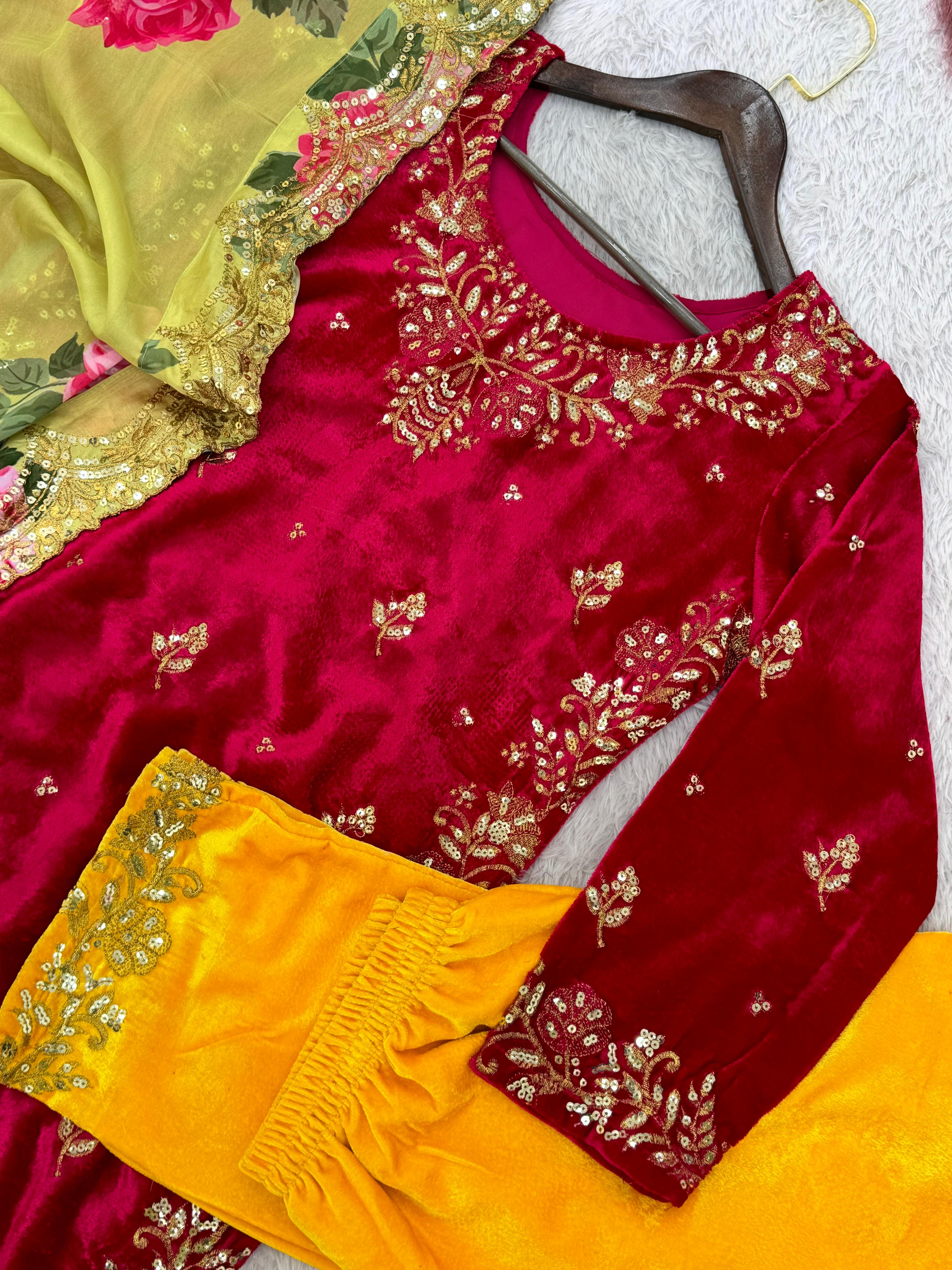 Wedding Wear Maroon Color Heavy Viscos Velvet Beautiful Embroidery Sequence Work Salwar Suit