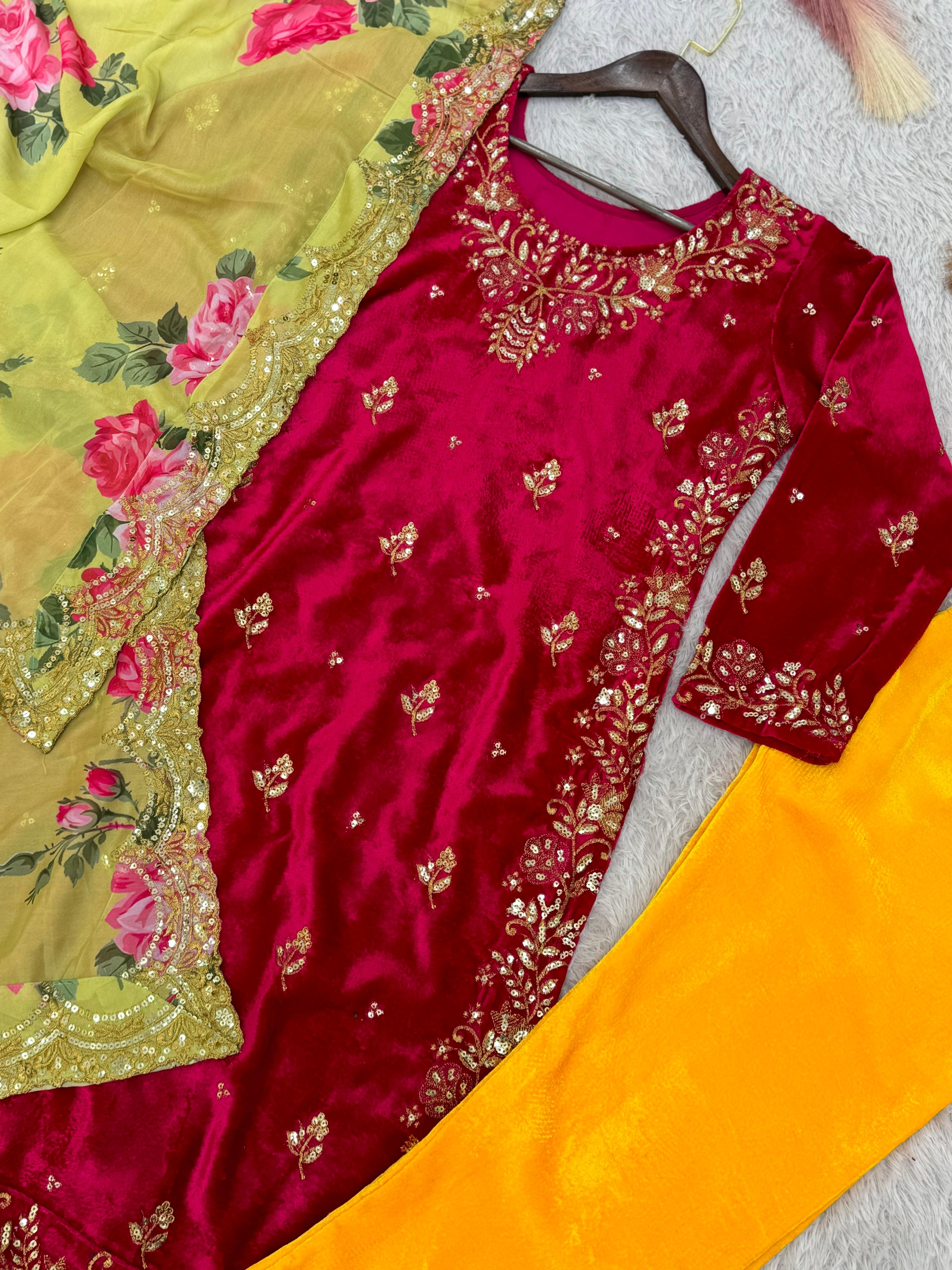Wedding Wear Maroon Color Heavy Viscos Velvet Beautiful Embroidery Sequence Work Salwar Suit