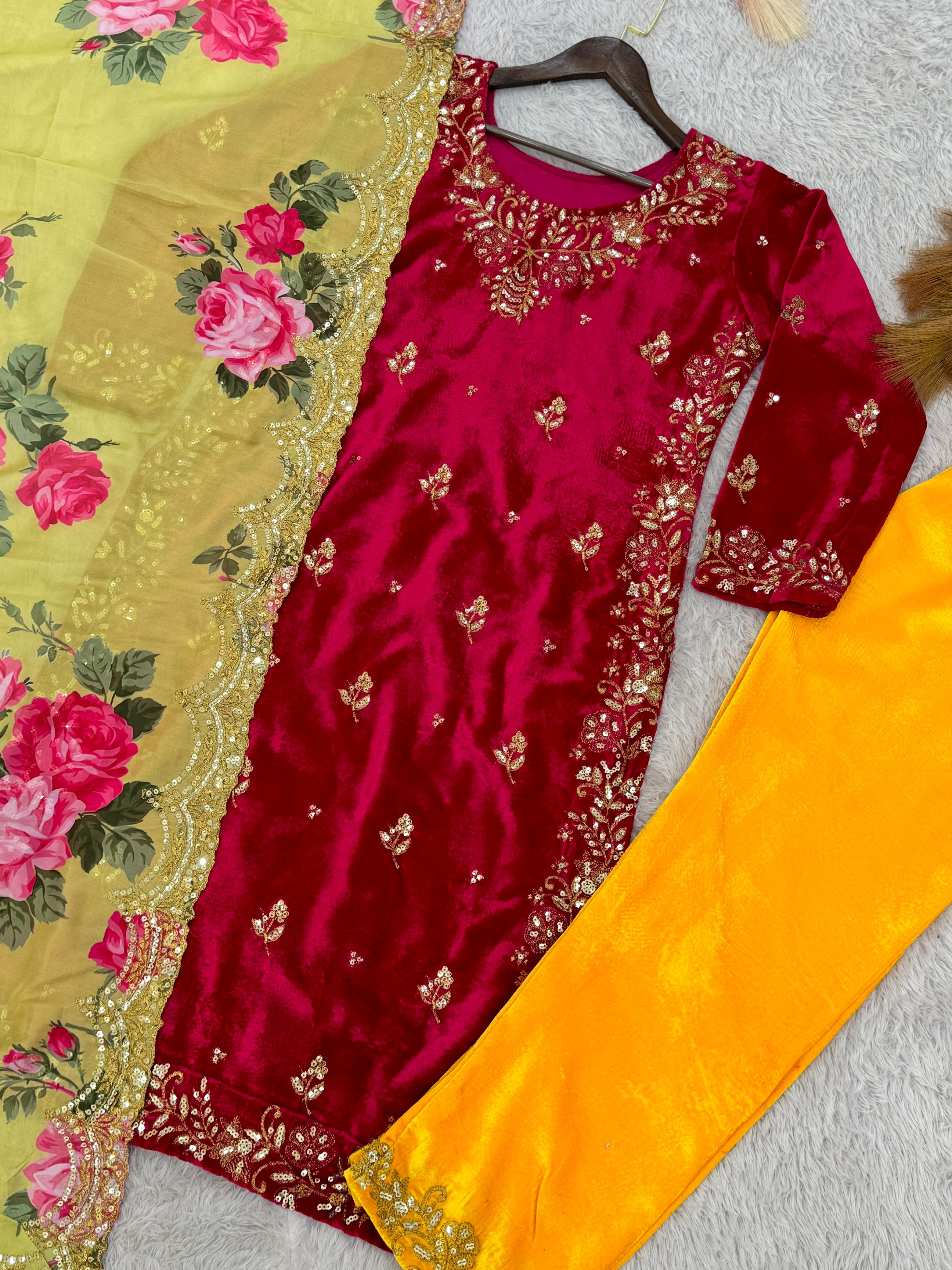 Wedding Wear Maroon Color Heavy Viscos Velvet Beautiful Embroidery Sequence Work Salwar Suit