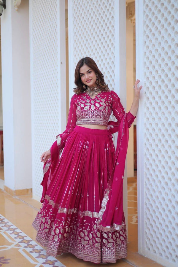 Reception Wear Pink Color Heavy Faux Georgette With Embroidery Sequence Work Designer Lehenga Choli