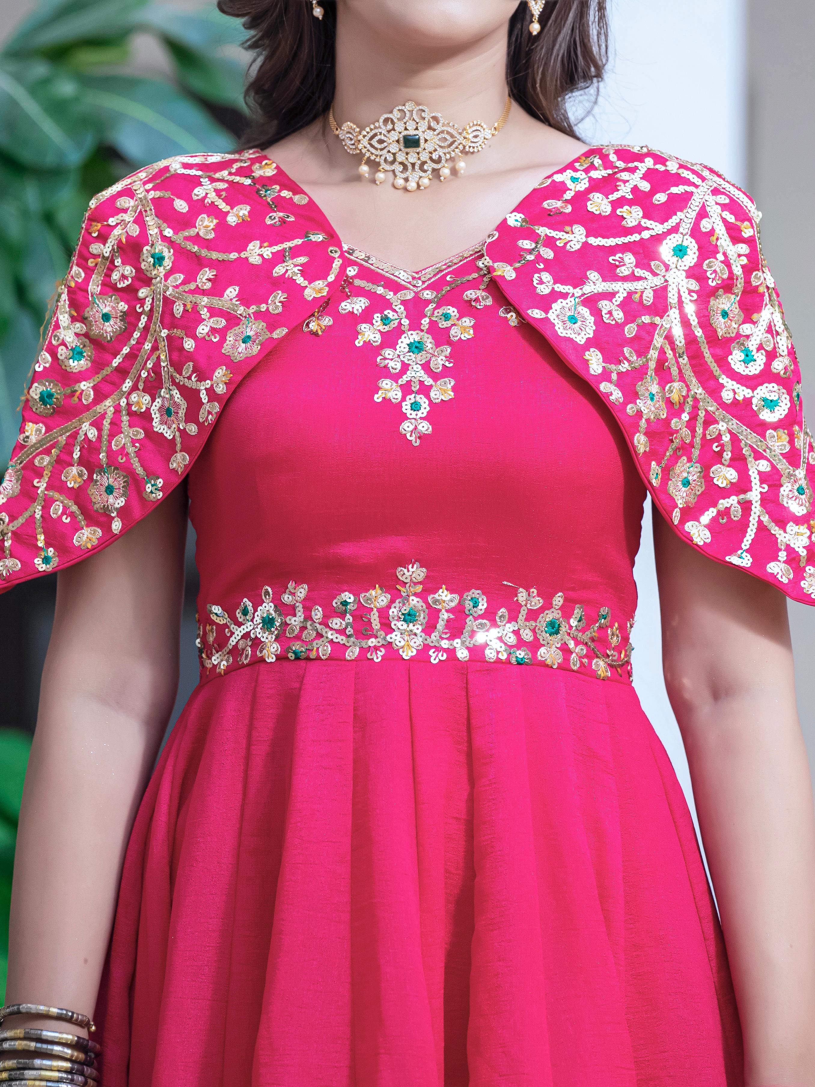 Beautiful Pink Color Simmar Vichitra Silk With Embroidery Sequence Work Designer Gown