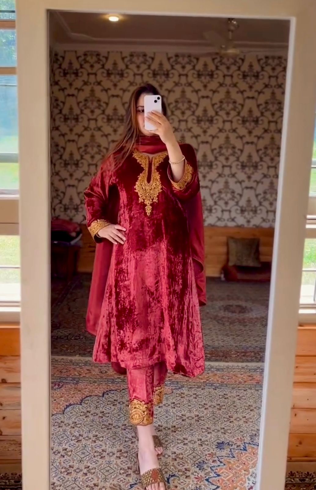 Beautiful Maroon Color Heavy Pure Viscose Velvet With Embroidery 5mm Sequence Work Salwar Suit