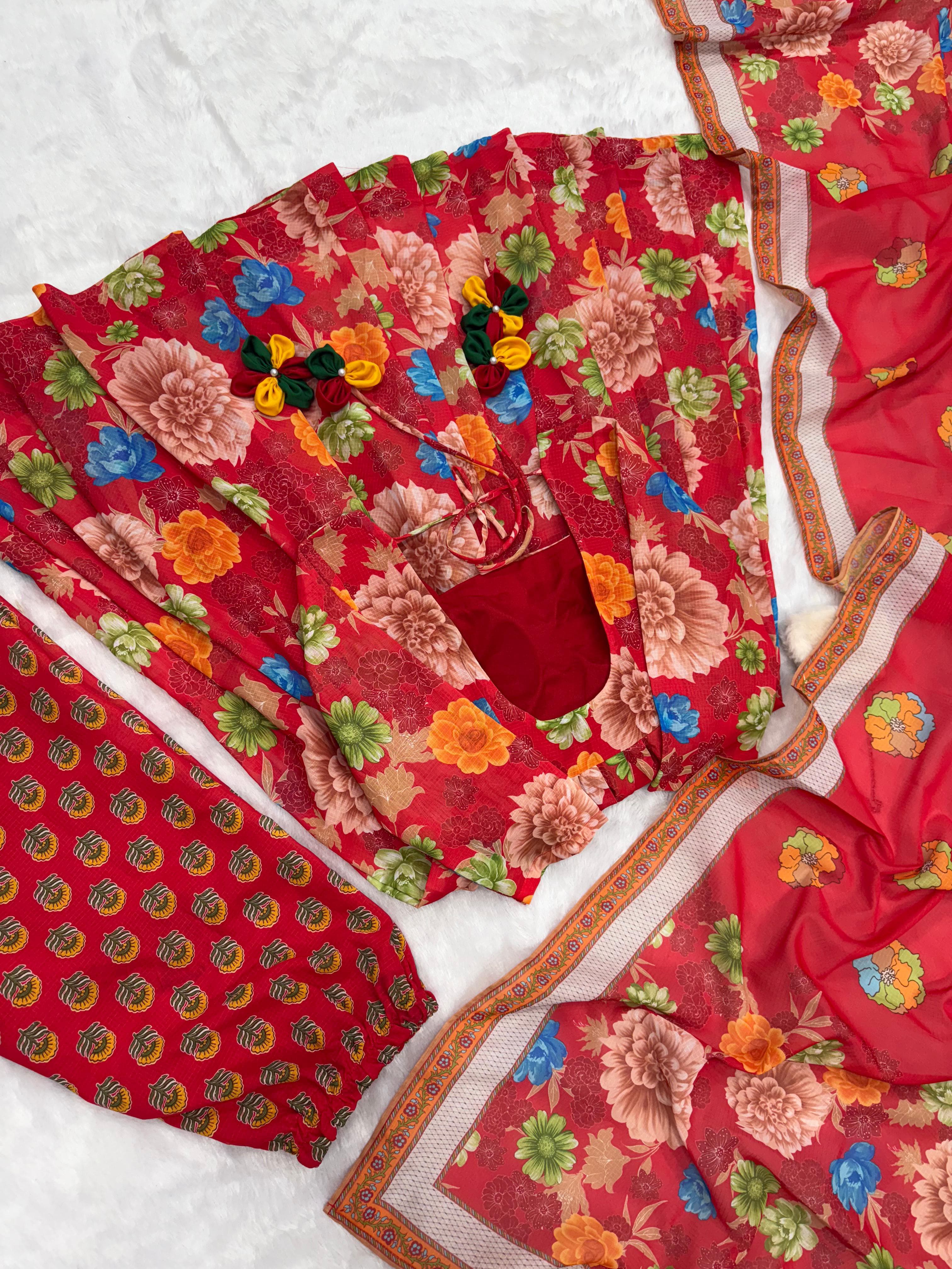 Wedding Wear Multi Color Pure Soft Chex Cotton Printed Anarkali Huge Flair Palazzo Suit Suit