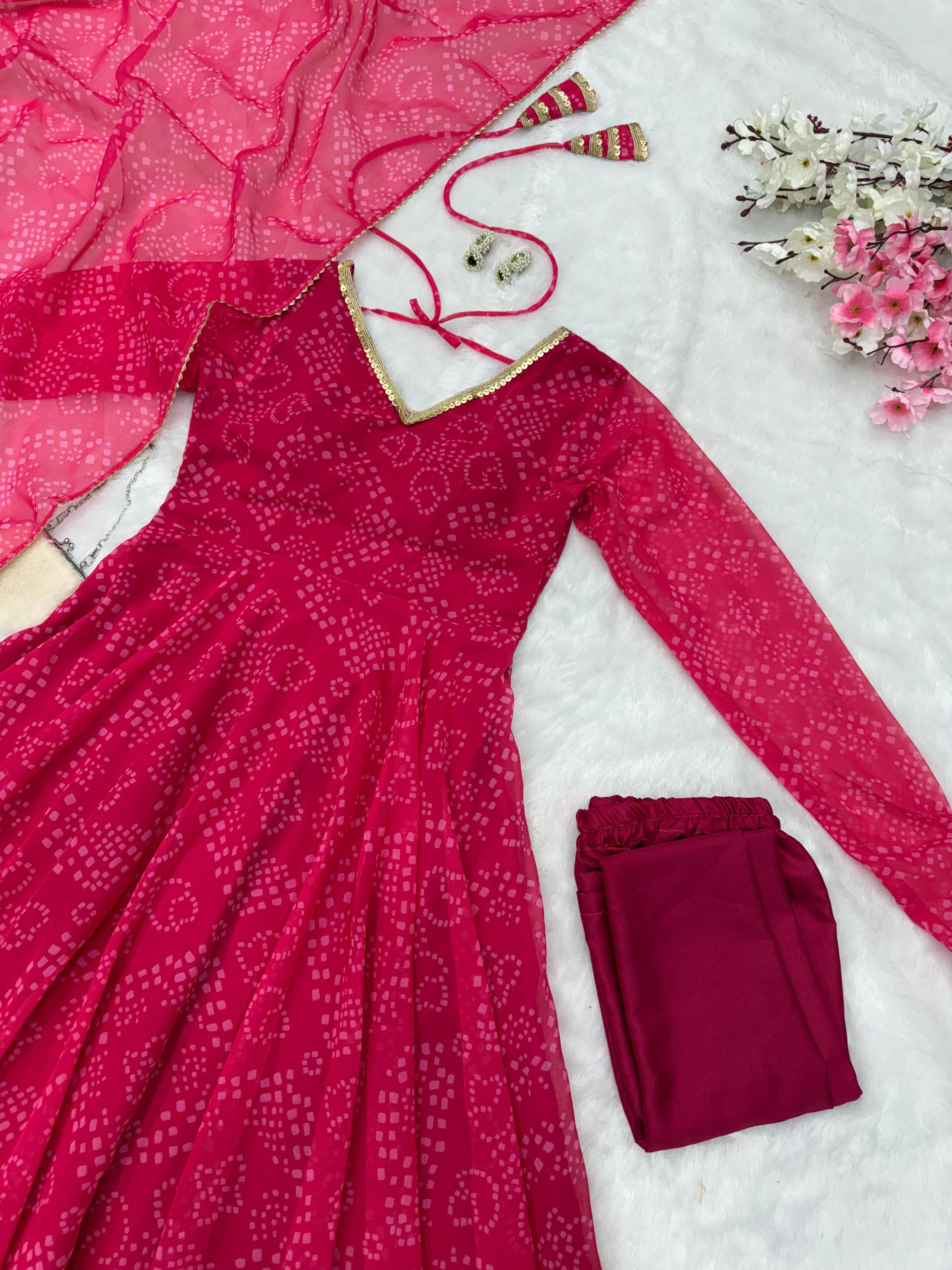 Latest Designer Pink Color Pure Georgette Printed Anarkali Suit