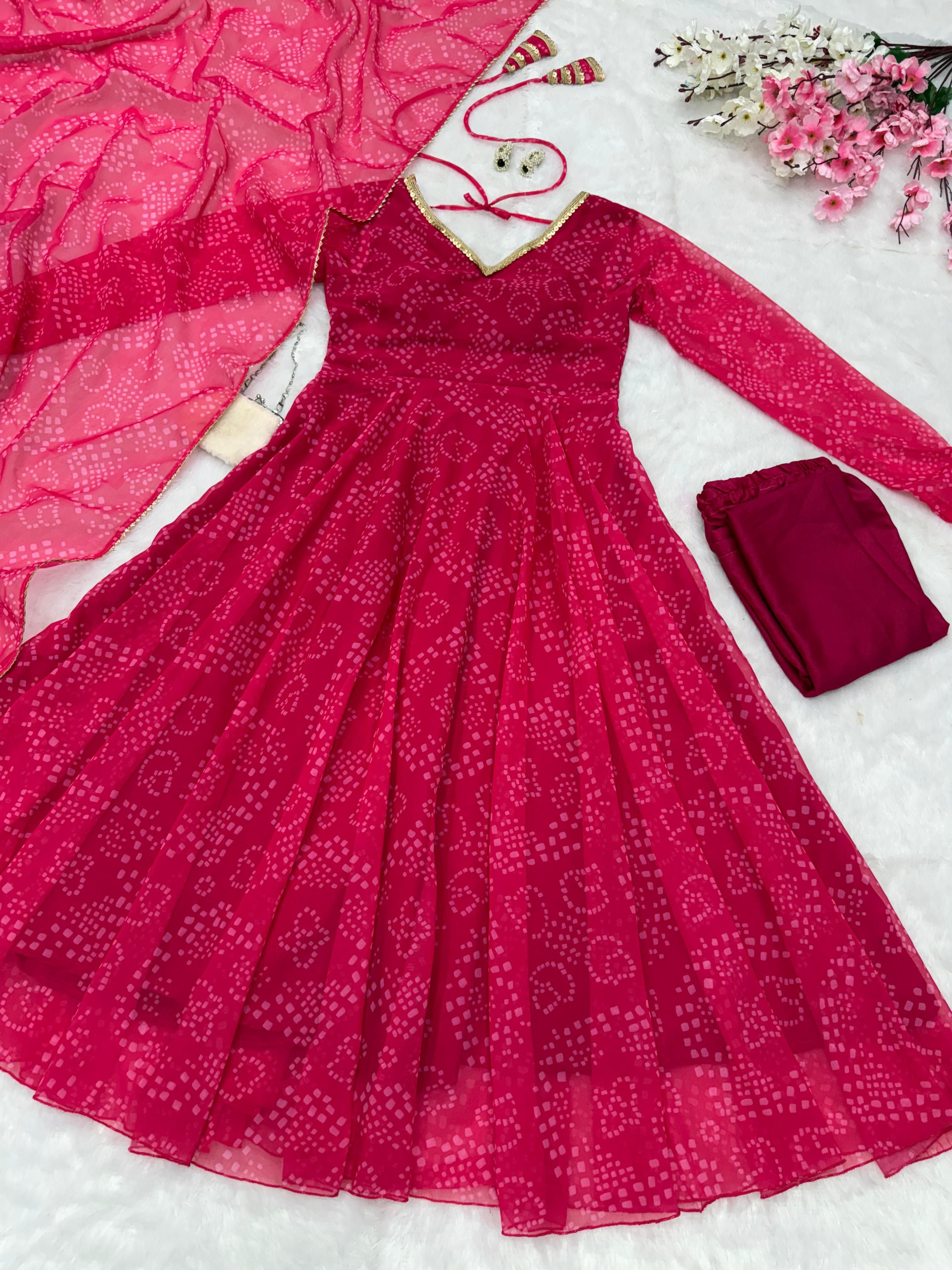 Latest Designer Pink Color Pure Georgette Printed Anarkali Suit
