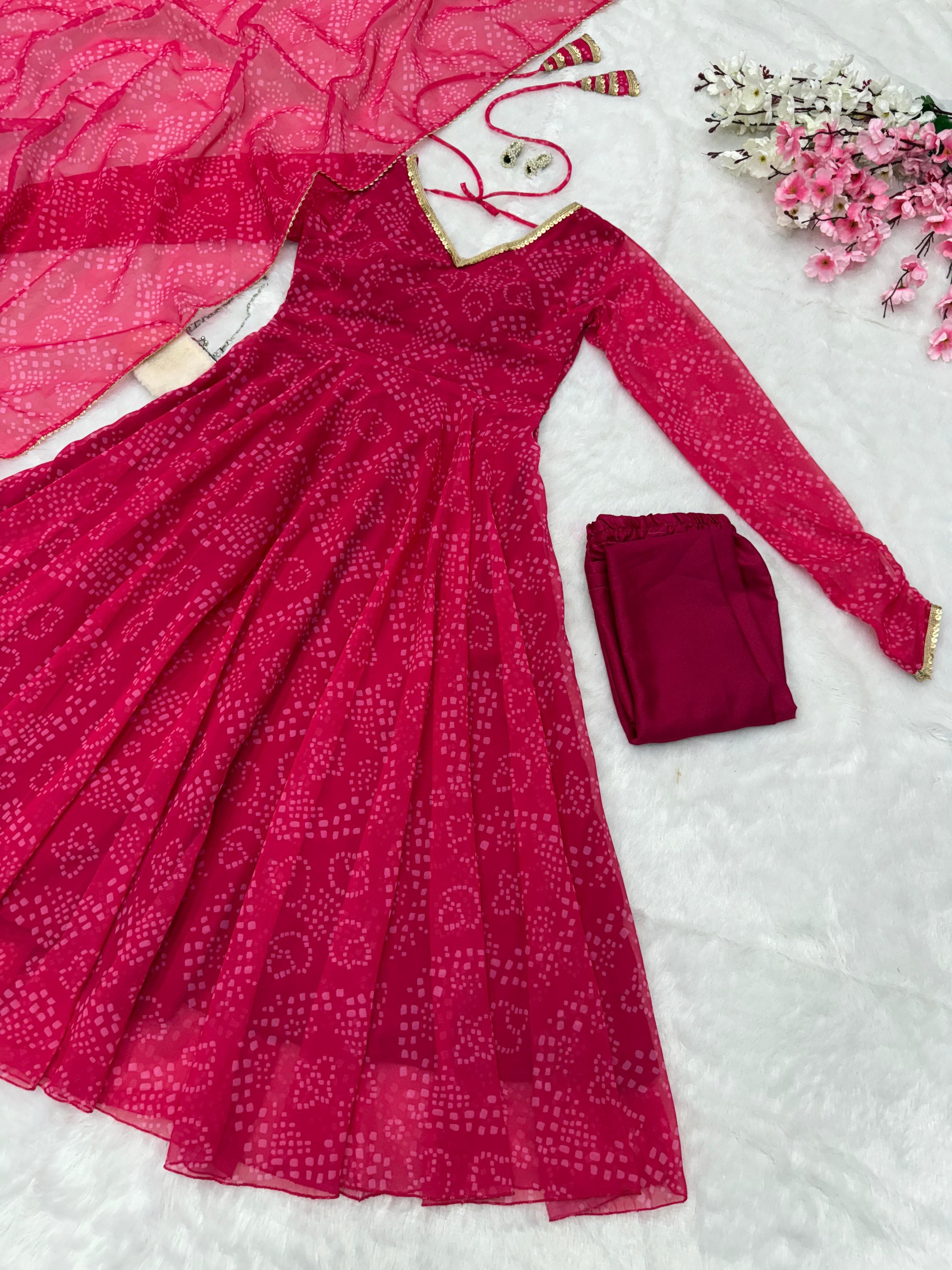 Latest Designer Pink Color Pure Georgette Printed Anarkali Suit