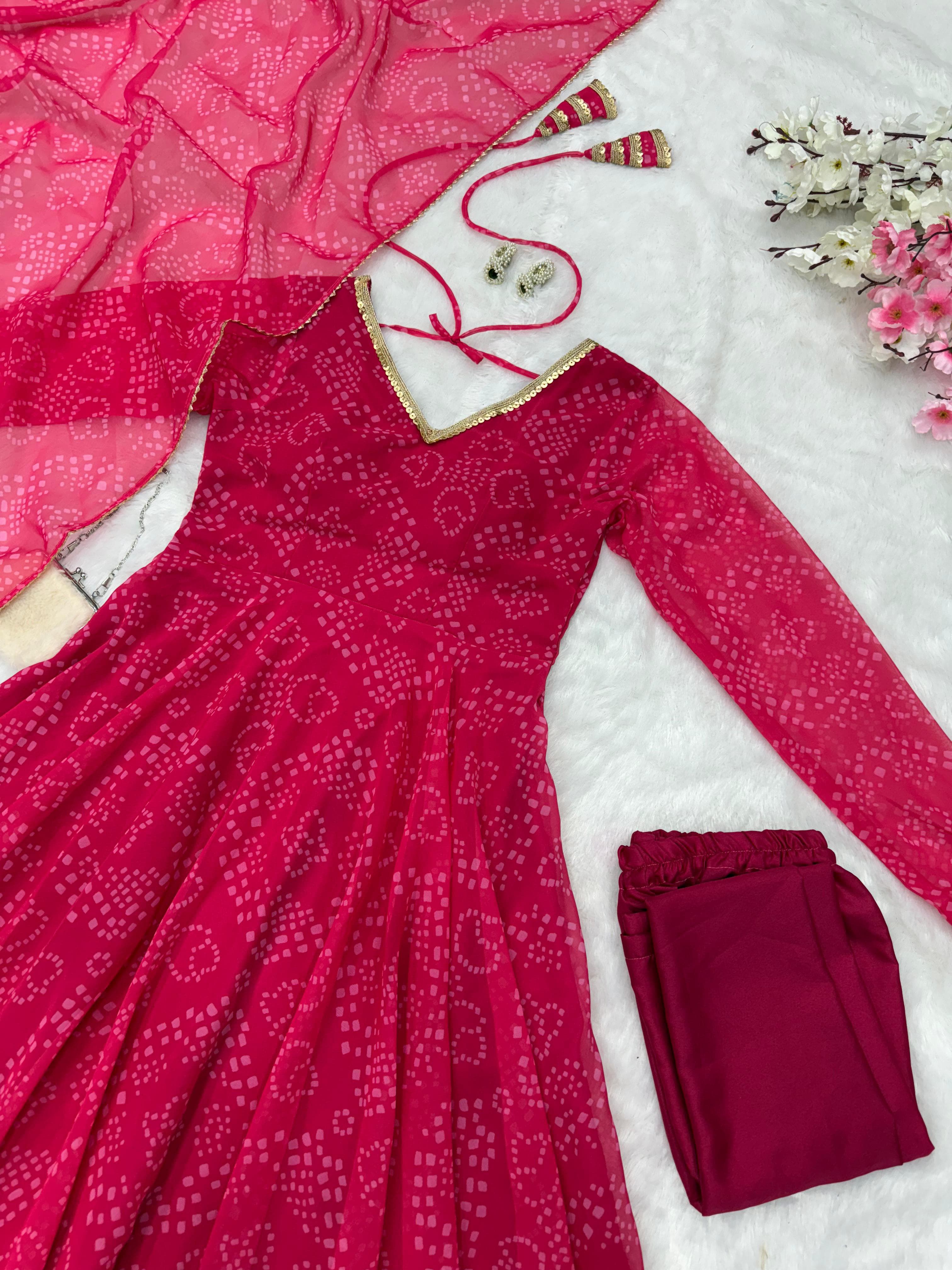 Latest Designer Pink Color Pure Georgette Printed Anarkali Suit