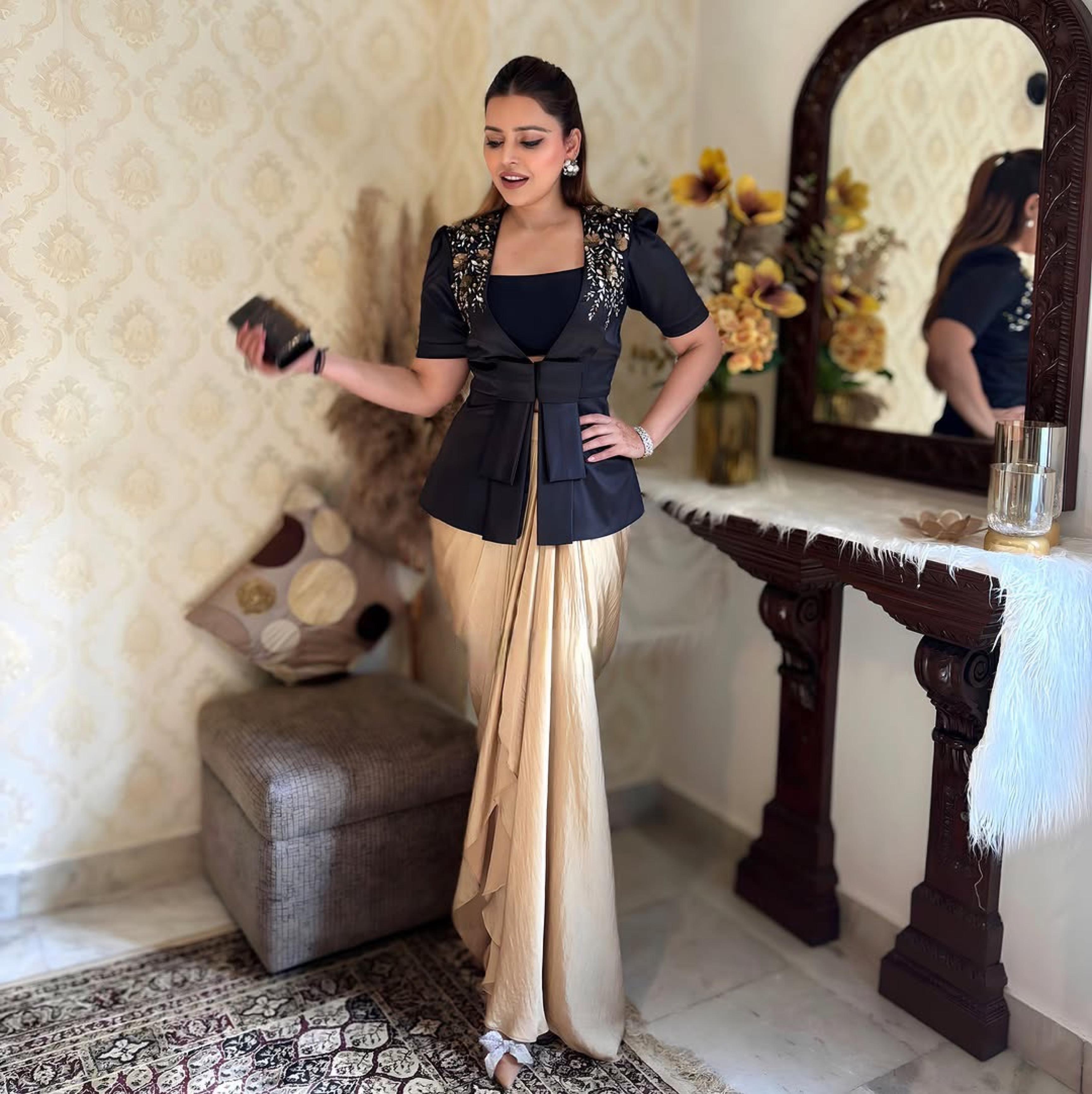 Beautiful Designer Black Color French Crape With With Sequence Embroidered Blazer
