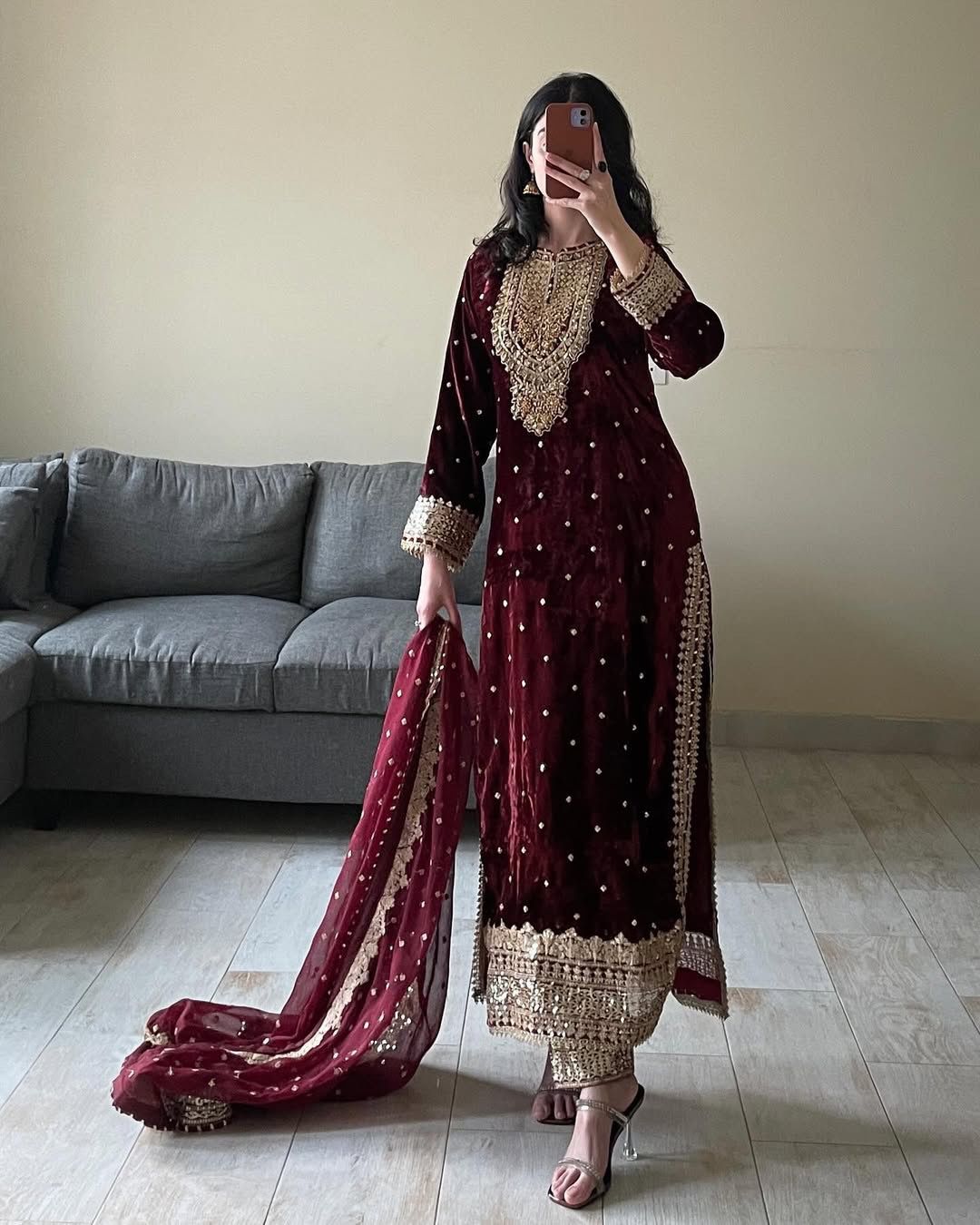 Party Wear Maroon Color Heavy Viscose Velvet With Thread And Sequence Work Velvet Suit