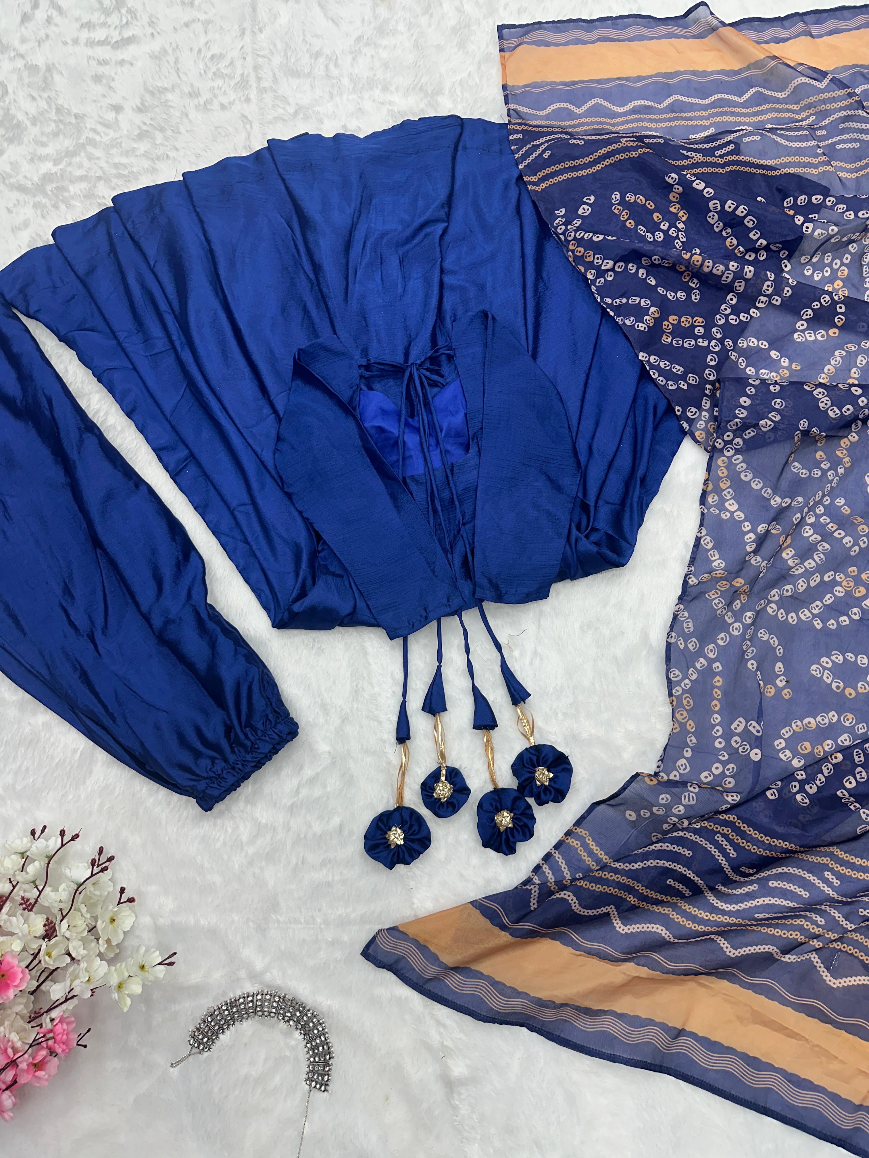 Party Wear Blue Color Designer Chinnon Silk Anarkali Palazzo Suit