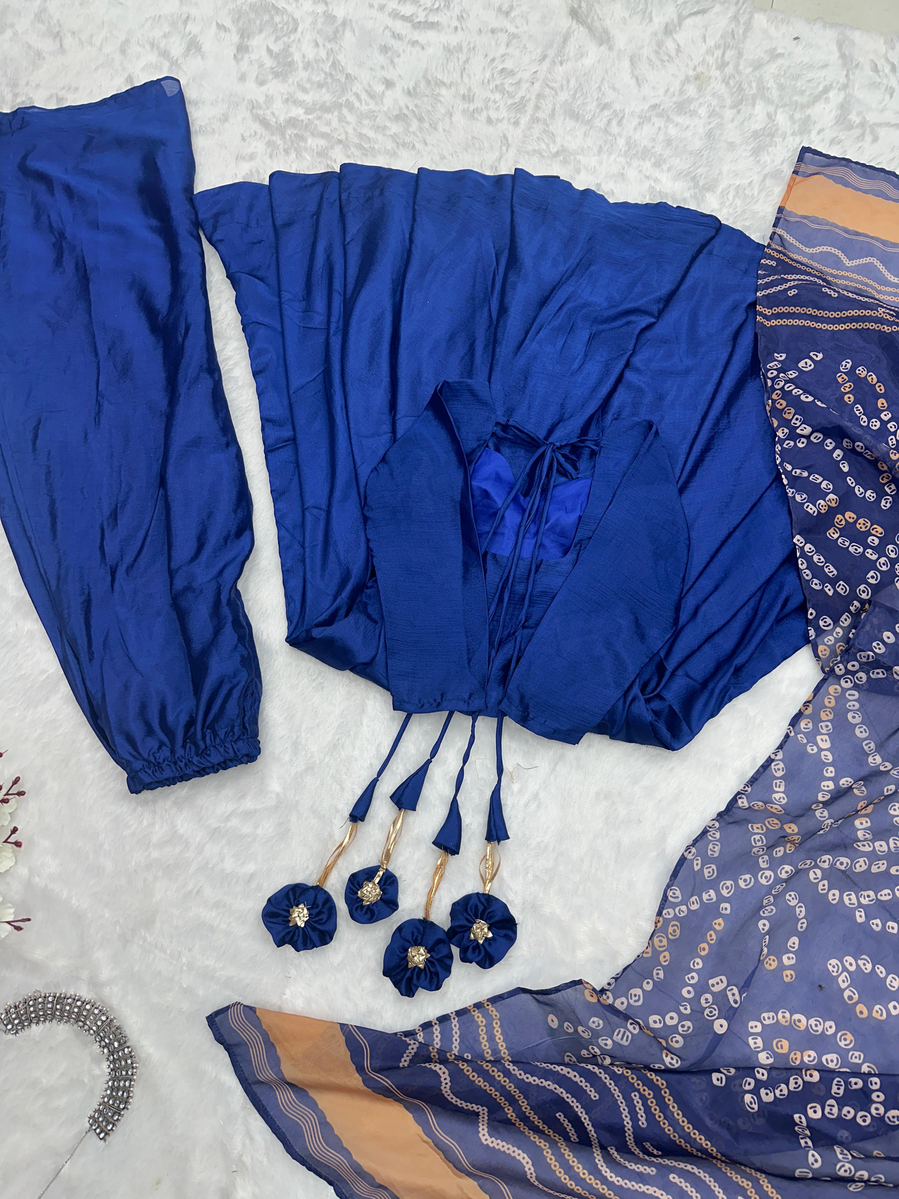 Party Wear Blue Color Designer Chinnon Silk Anarkali Palazzo Suit