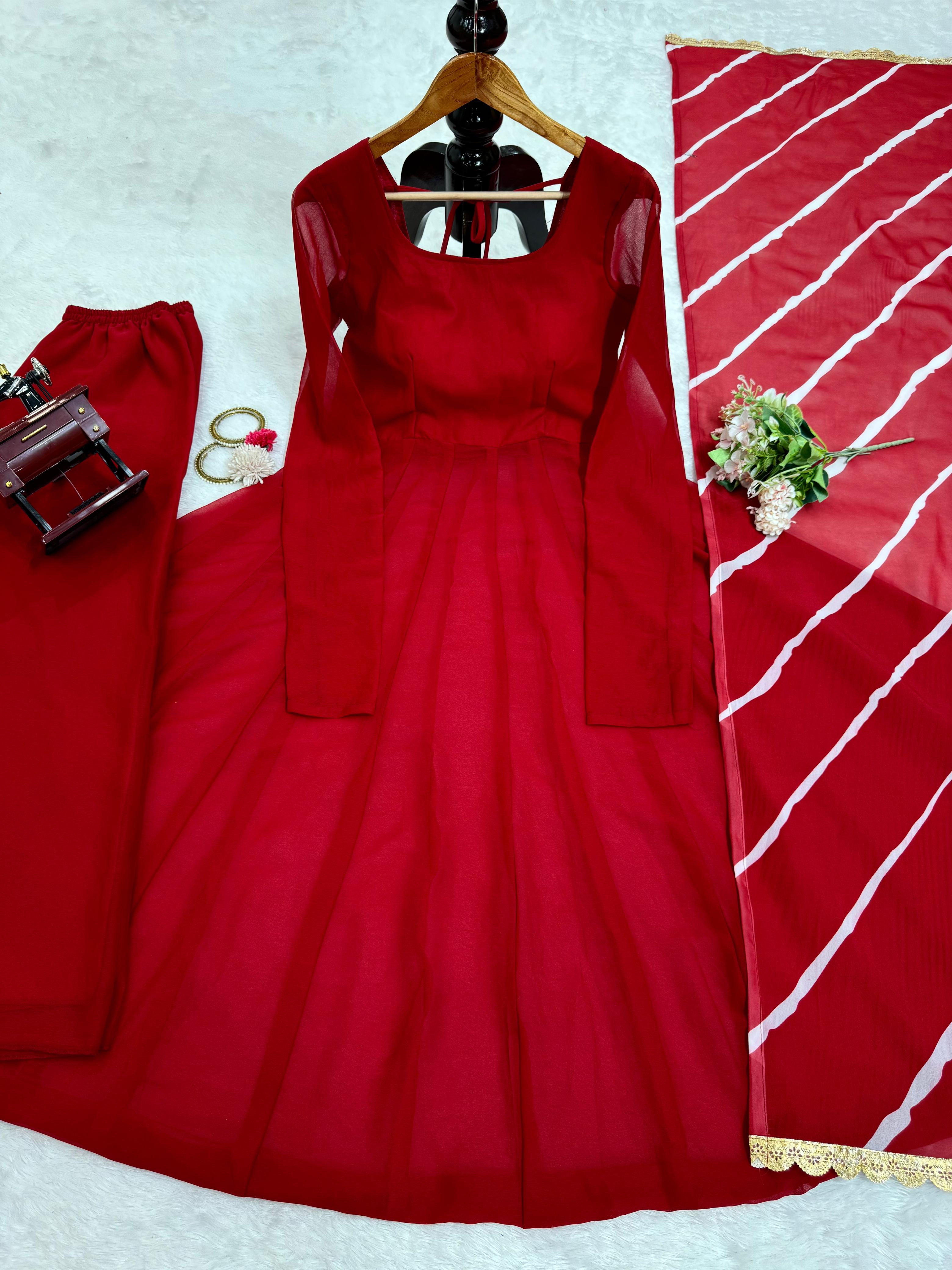 Party Wear Faux Georgette Red Color Designer  Palazzo Suit