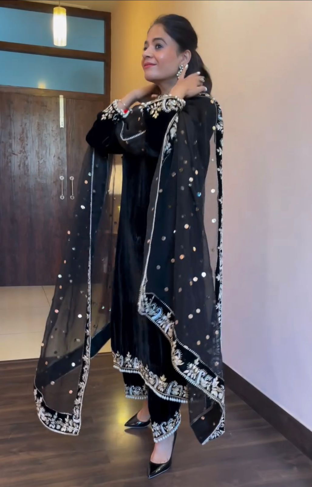 Reception Wear Black Color Heavy 9000 Velvet With Embroidery Sequences Work Salwar Suit