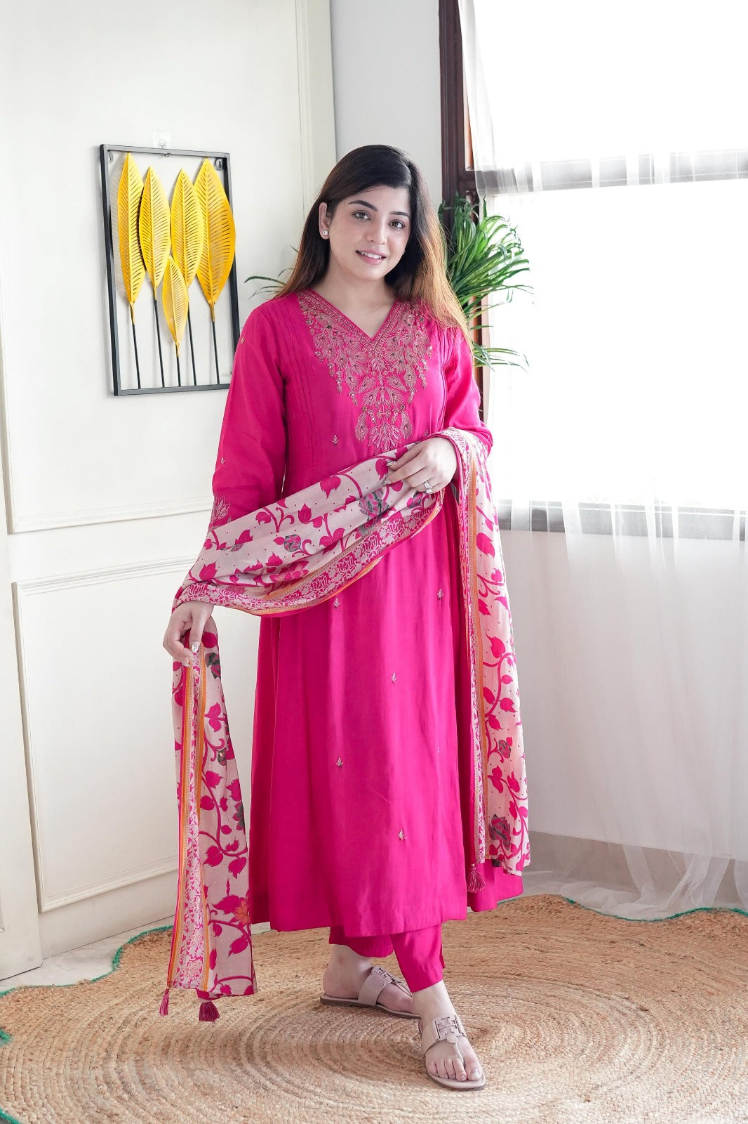 Luxuriant Pink Color Chanderi Silk With Embroidered Work Designer Kurta Set