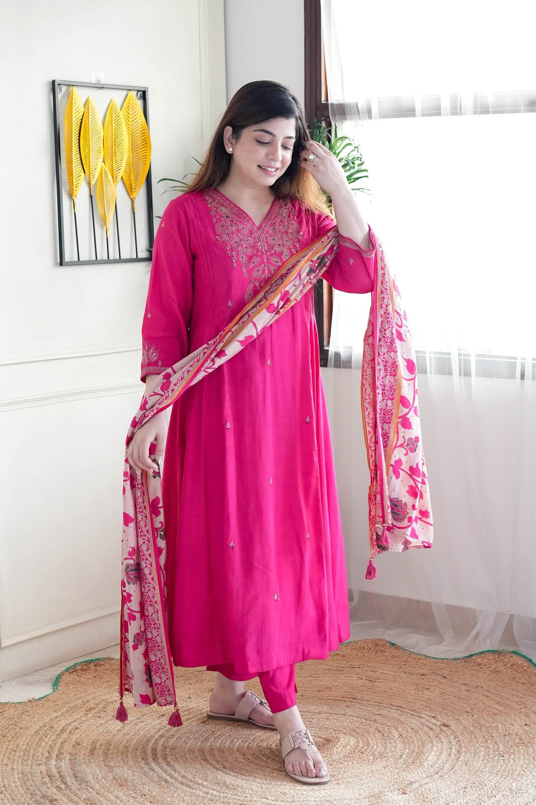 Luxuriant Pink Color Chanderi Silk With Embroidered Work Designer Kurta Set