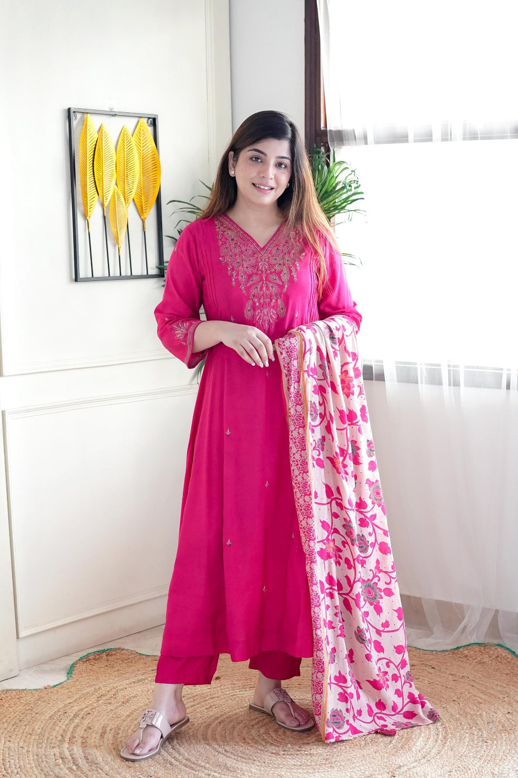 Luxuriant Pink Color Chanderi Silk With Embroidered Work Designer Kurta Set