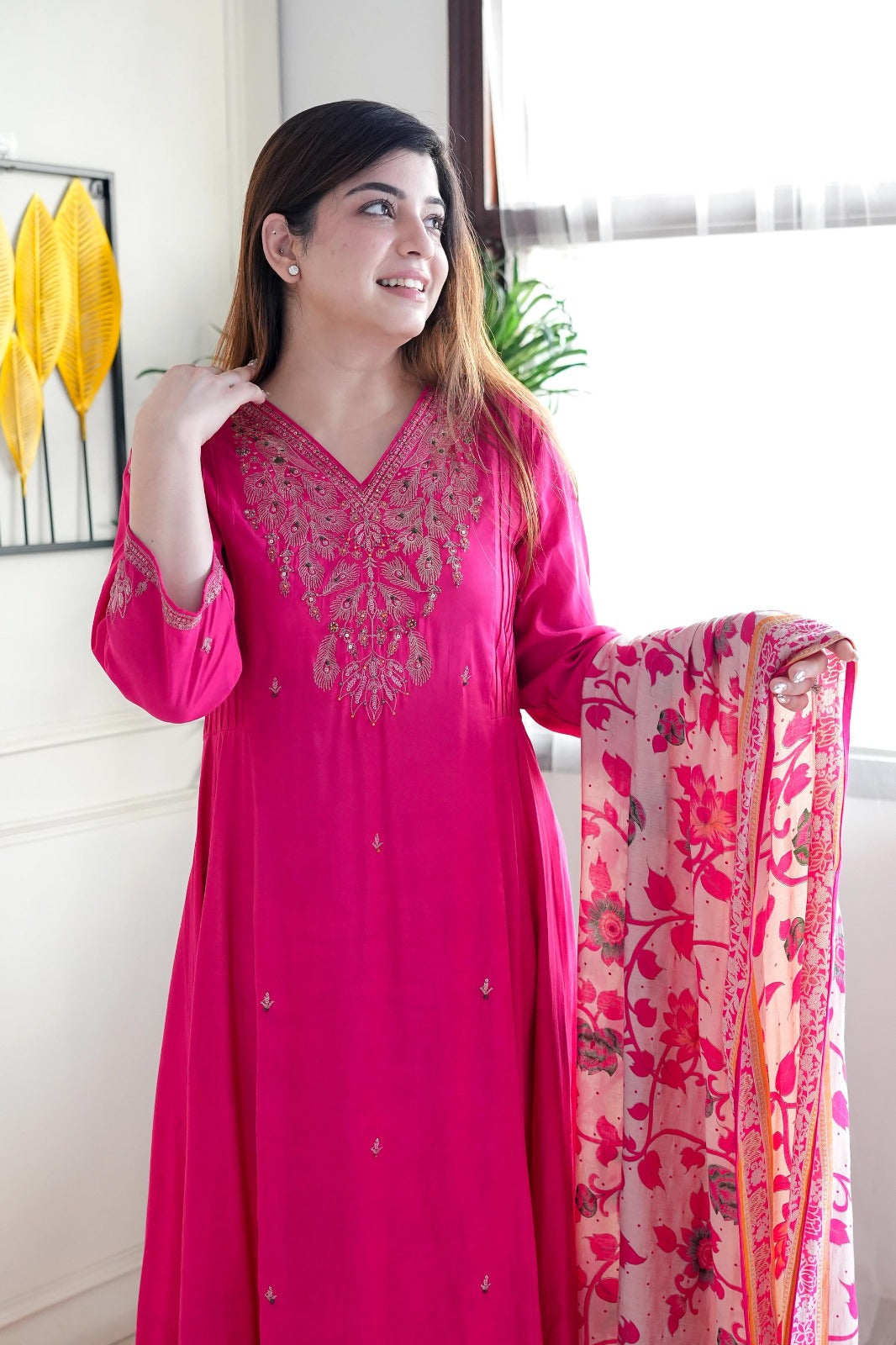 Luxuriant Pink Color Chanderi Silk With Embroidered Work Designer Kurta Set