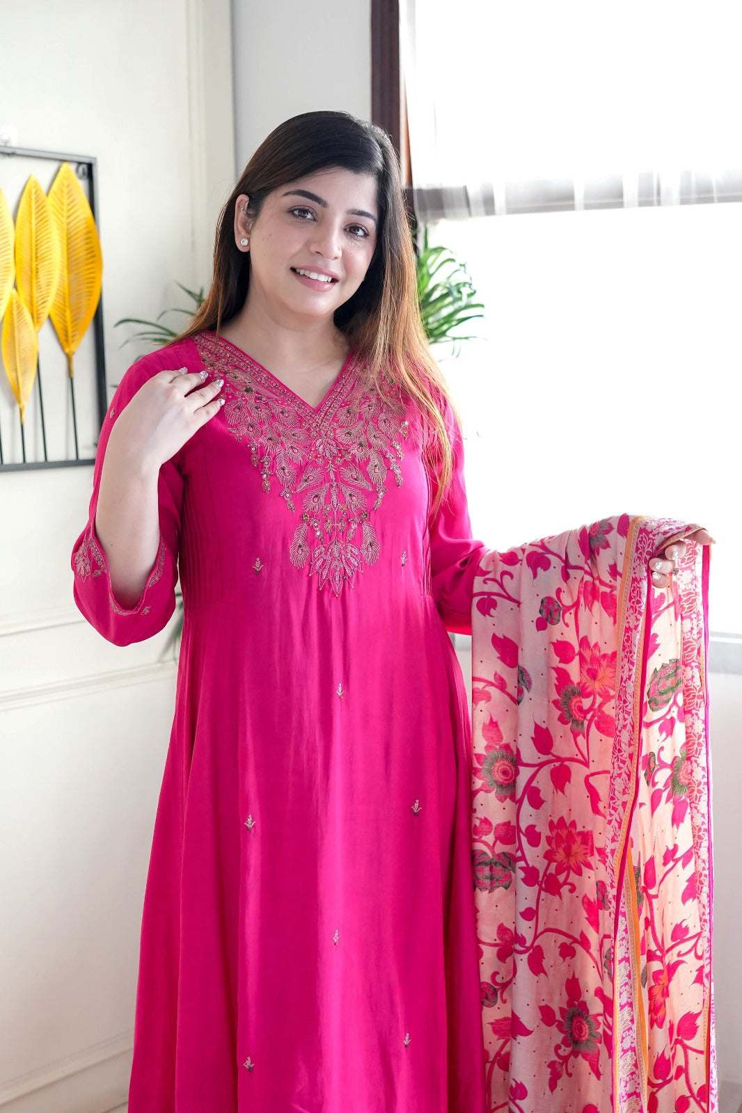 Luxuriant Pink Color Chanderi Silk With Embroidered Work Designer Kurta Set
