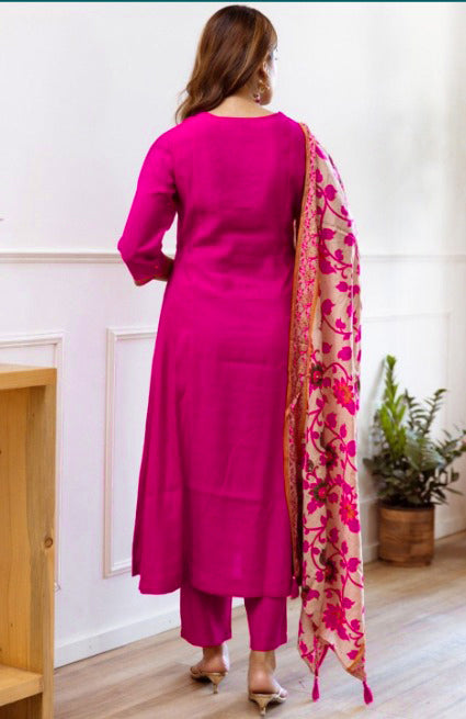 Luxuriant Pink Color Chanderi Silk With Embroidered Work Designer Kurta Set