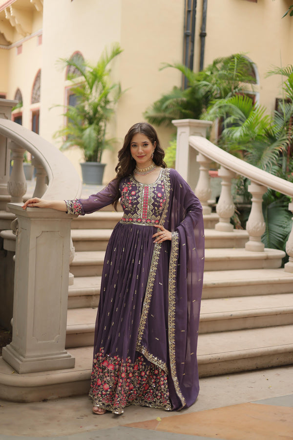Stunning  Purple Color Faux Georgette With Rich Sequins Embroidered Work Kurti With Sharara