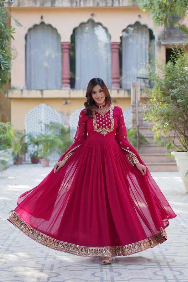 Admiring Pink Color Faux Blooming Georgette With Rich Sequins Embroidered Work Designer Gown