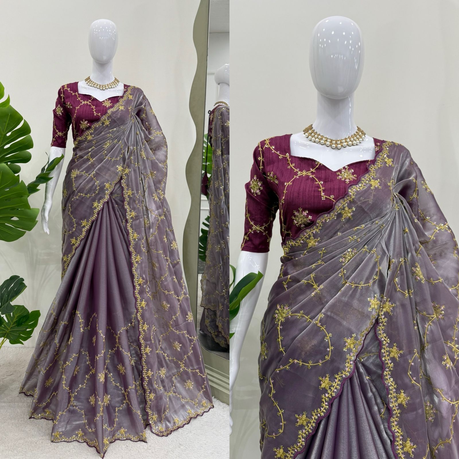 Ceremony Wear Purple Color Heavy Jimmy Chu And Thread With Sequence Work Saree