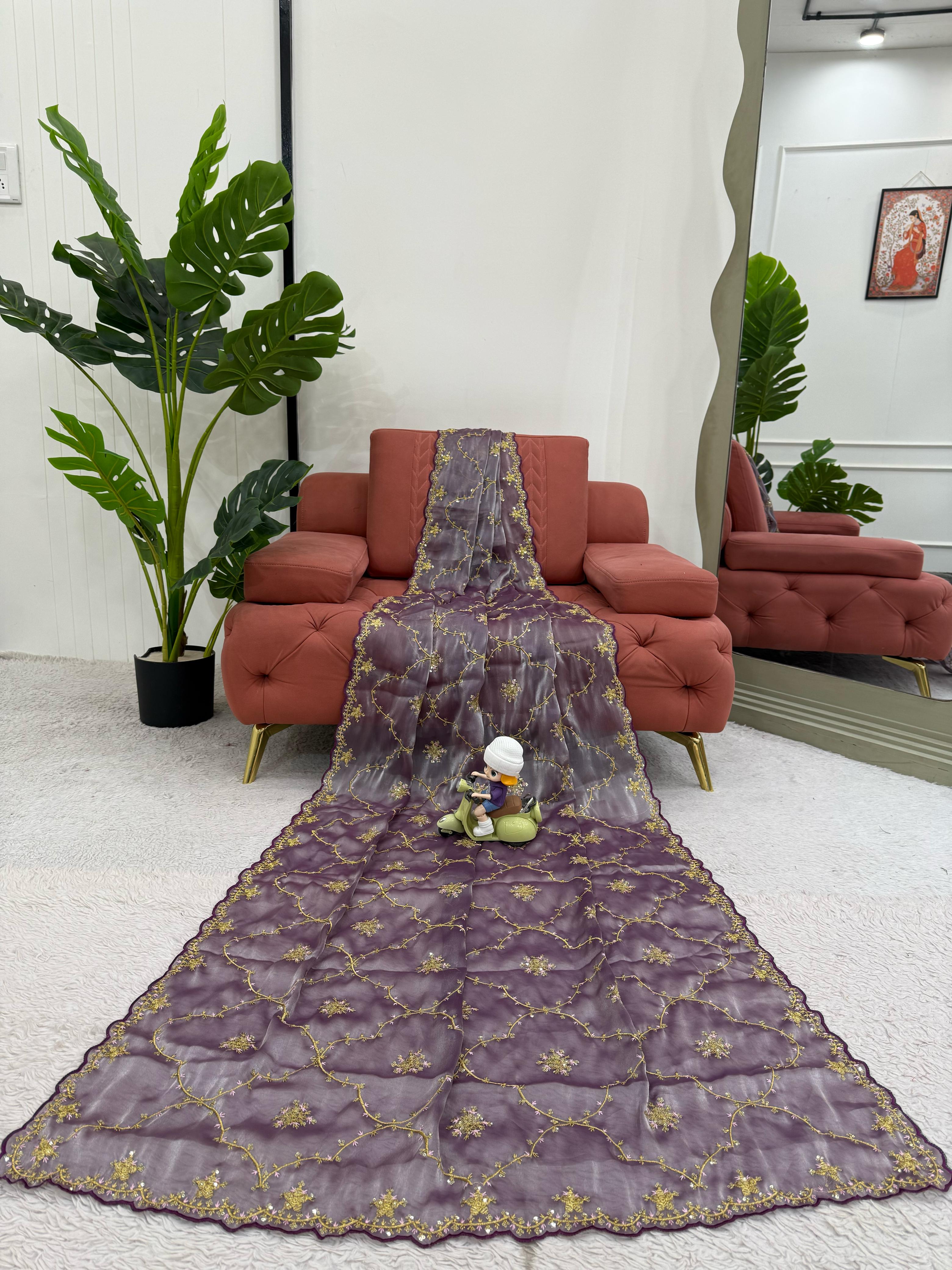 Ceremony Wear Purple Color Heavy Jimmy Chu And Thread With Sequence Work Saree