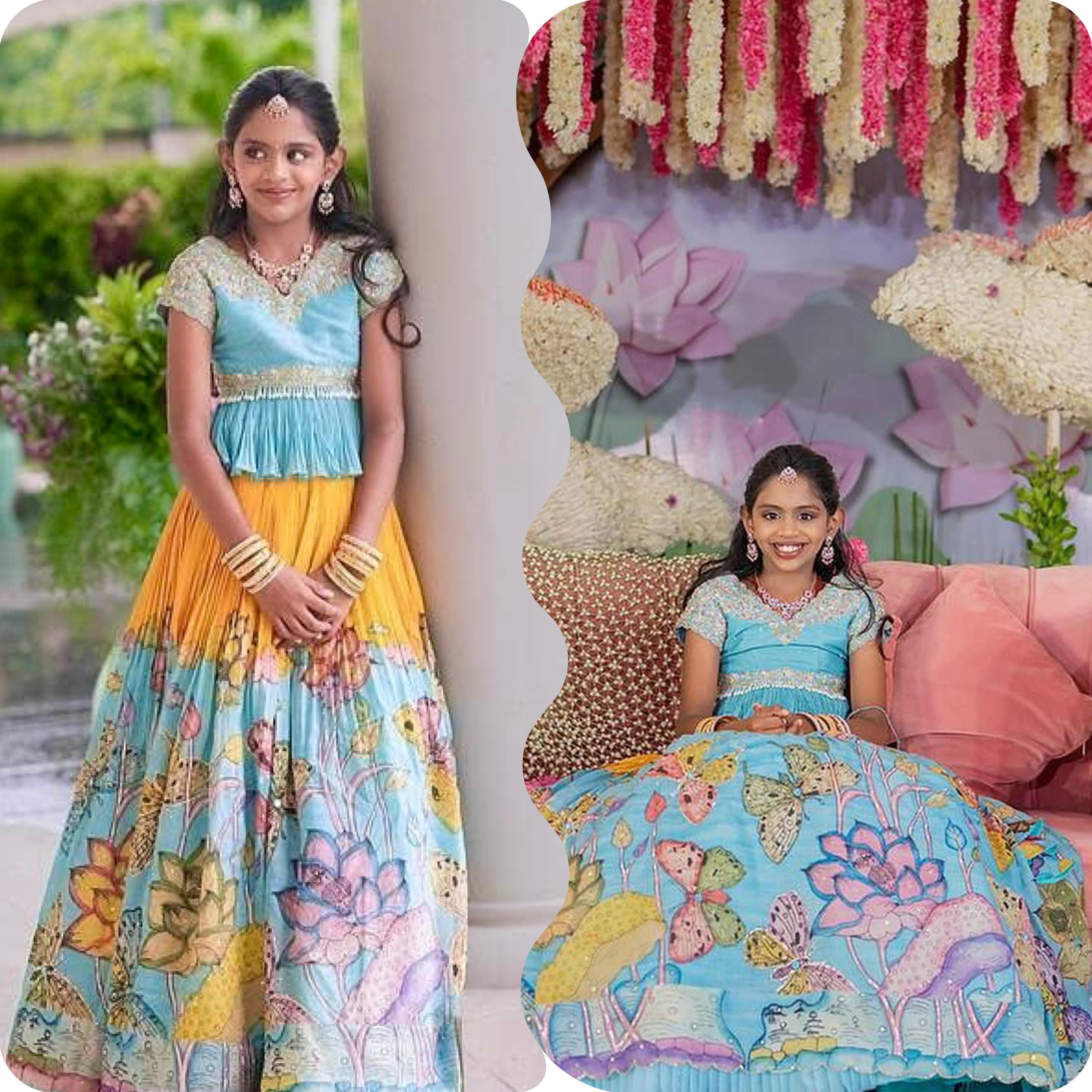 Beautiful Sky Blue Color Designer Kediya Style Kids Lehenga Choli