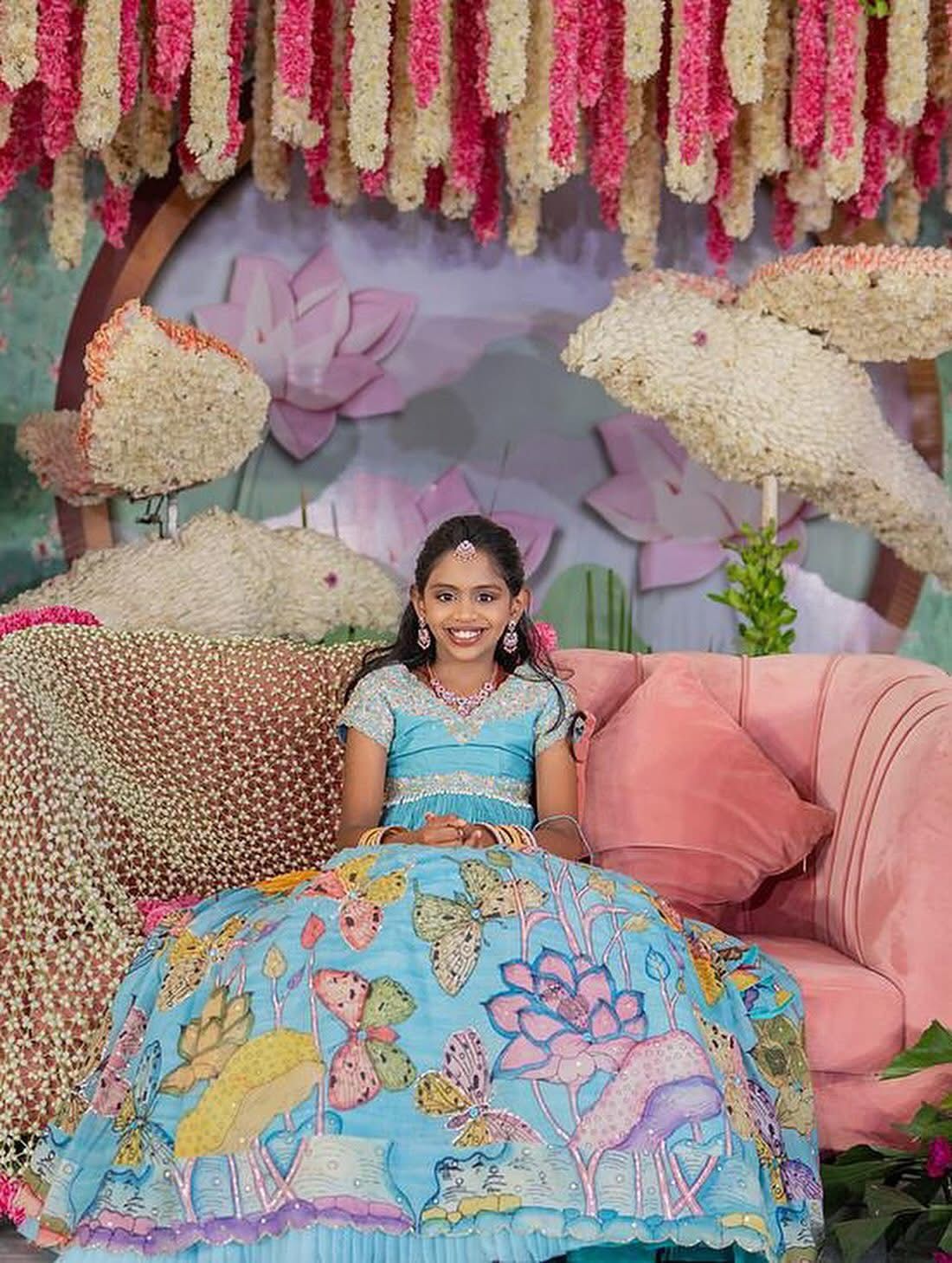 Beautiful Sky Blue Color Designer Kediya Style Kids Lehenga Choli