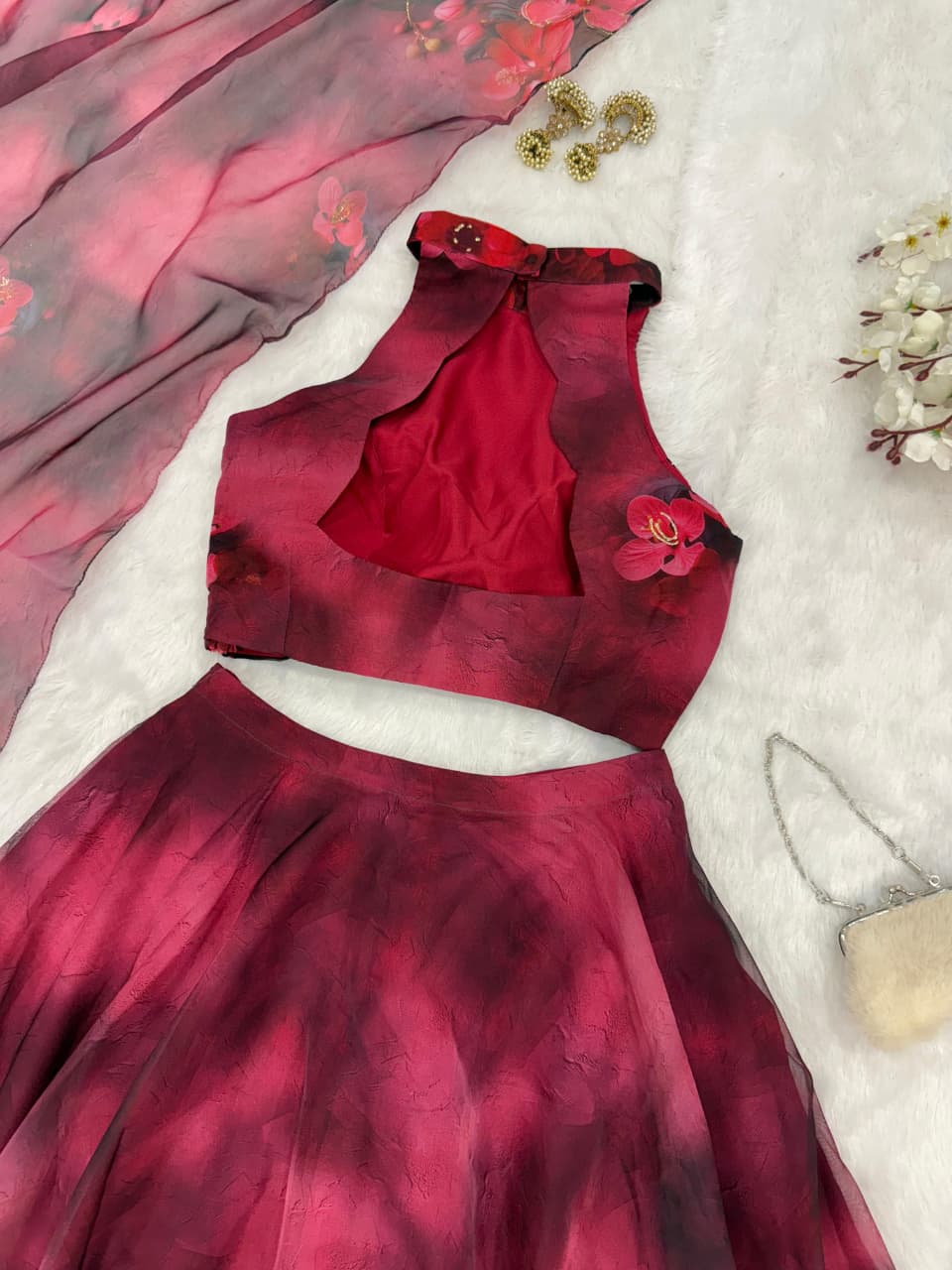 Party Wear Magenta Color Digital Print With Jari Work Lehenga Set