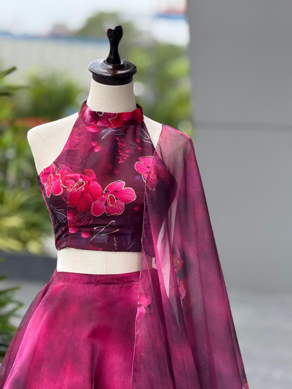 Wedding Wear Magenta Color Digital Print With Jari Work Lehenga Set