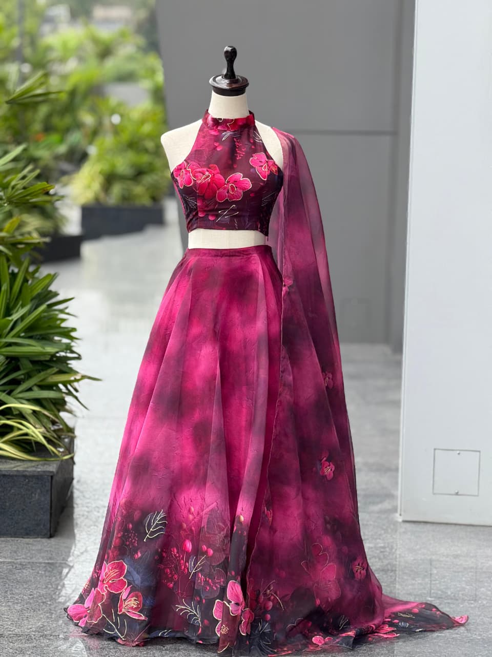 Wedding Wear Magenta Color Digital Print With Jari Work Lehenga Set