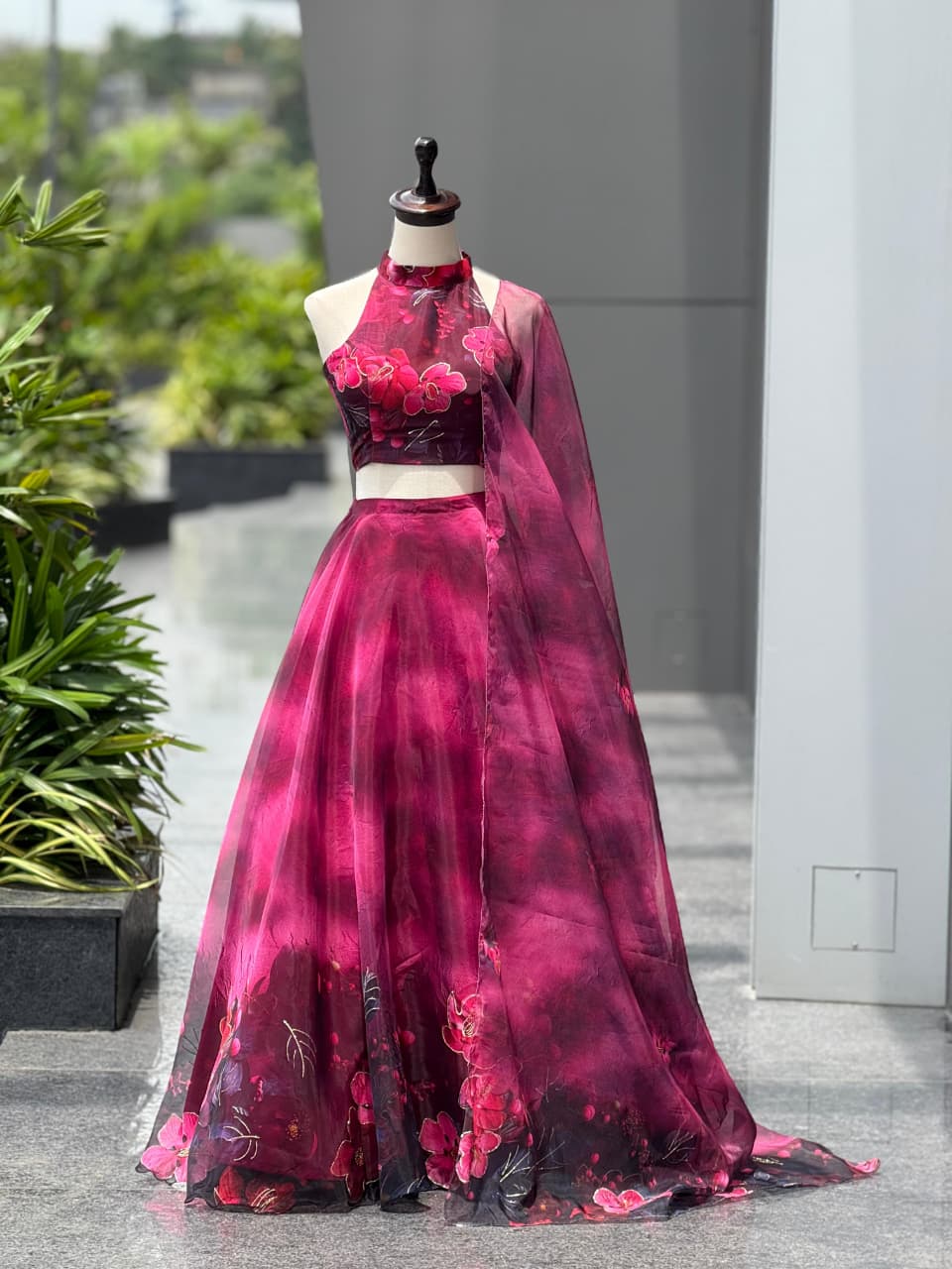 Wedding Wear Magenta Color Digital Print With Jari Work Lehenga Set