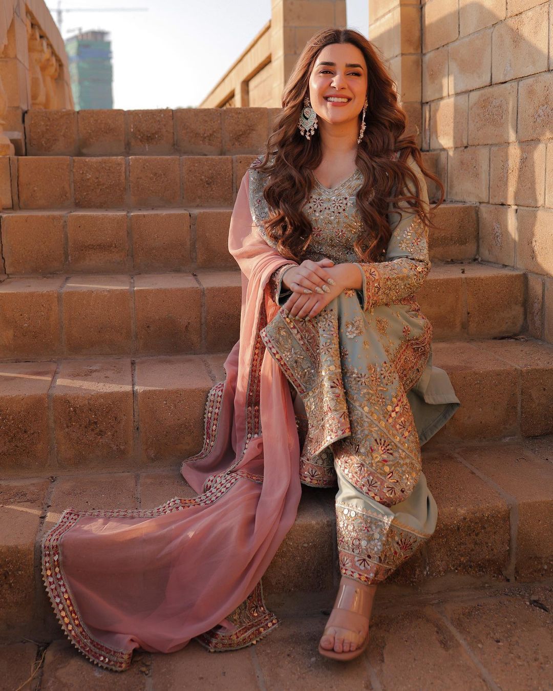 Designer Shriyanshi Sky Blue Embroidered Kurti Sharara Set