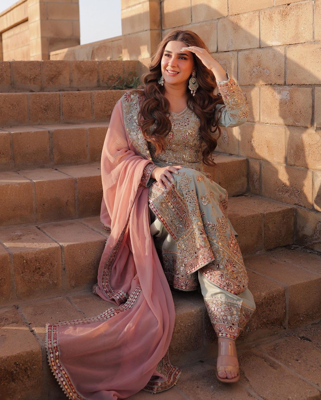 Designer Shriyanshi Sky Blue Embroidered Kurti Sharara Set