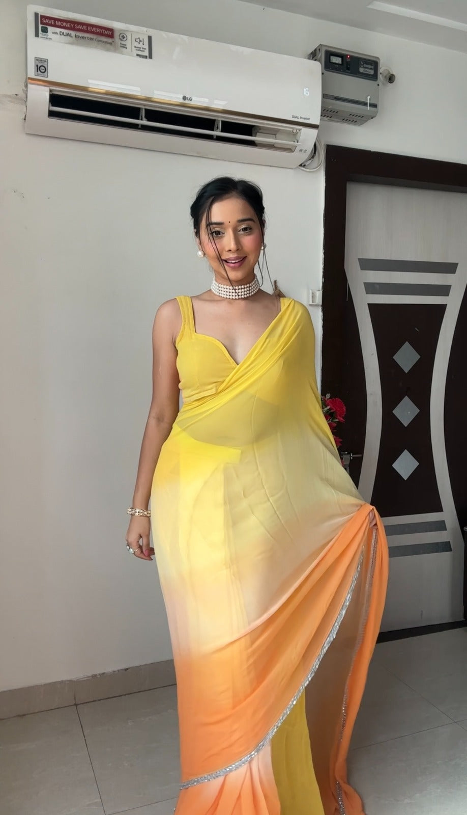 Fashionable Yellow Color Ready To Wear Saree