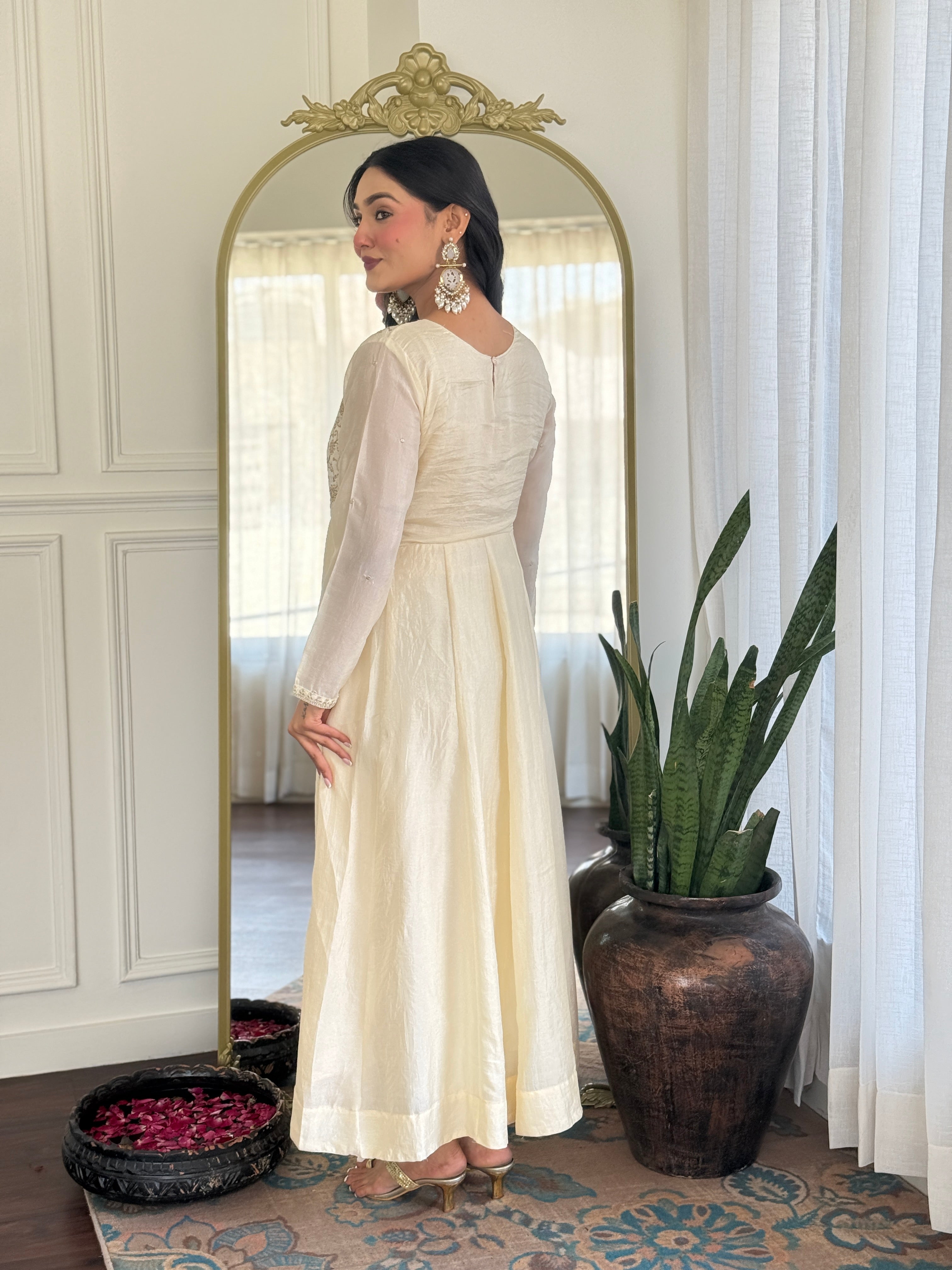 Latest Designer Cream Color Vichitra Silk With Embroidery Work Beautiful Kurta Set