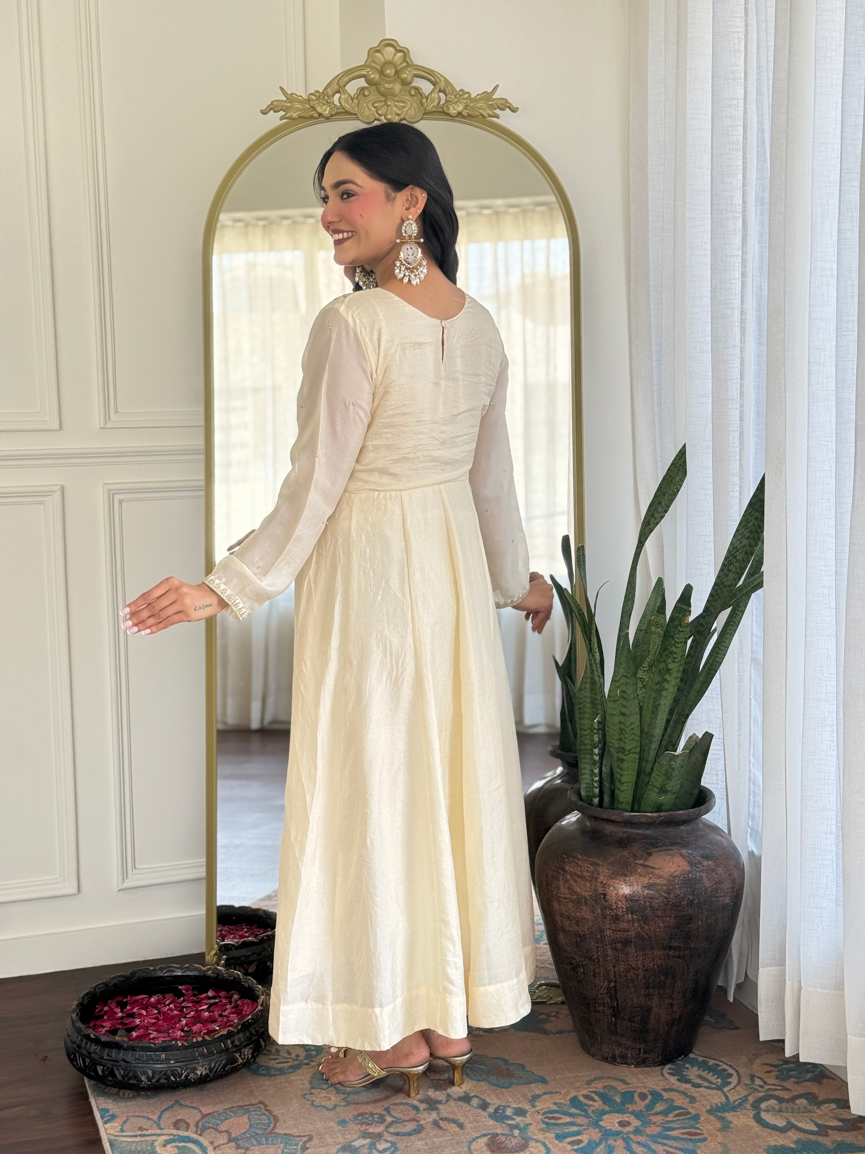 Latest Designer Cream Color Vichitra Silk With Embroidery Work Beautiful Kurta Set