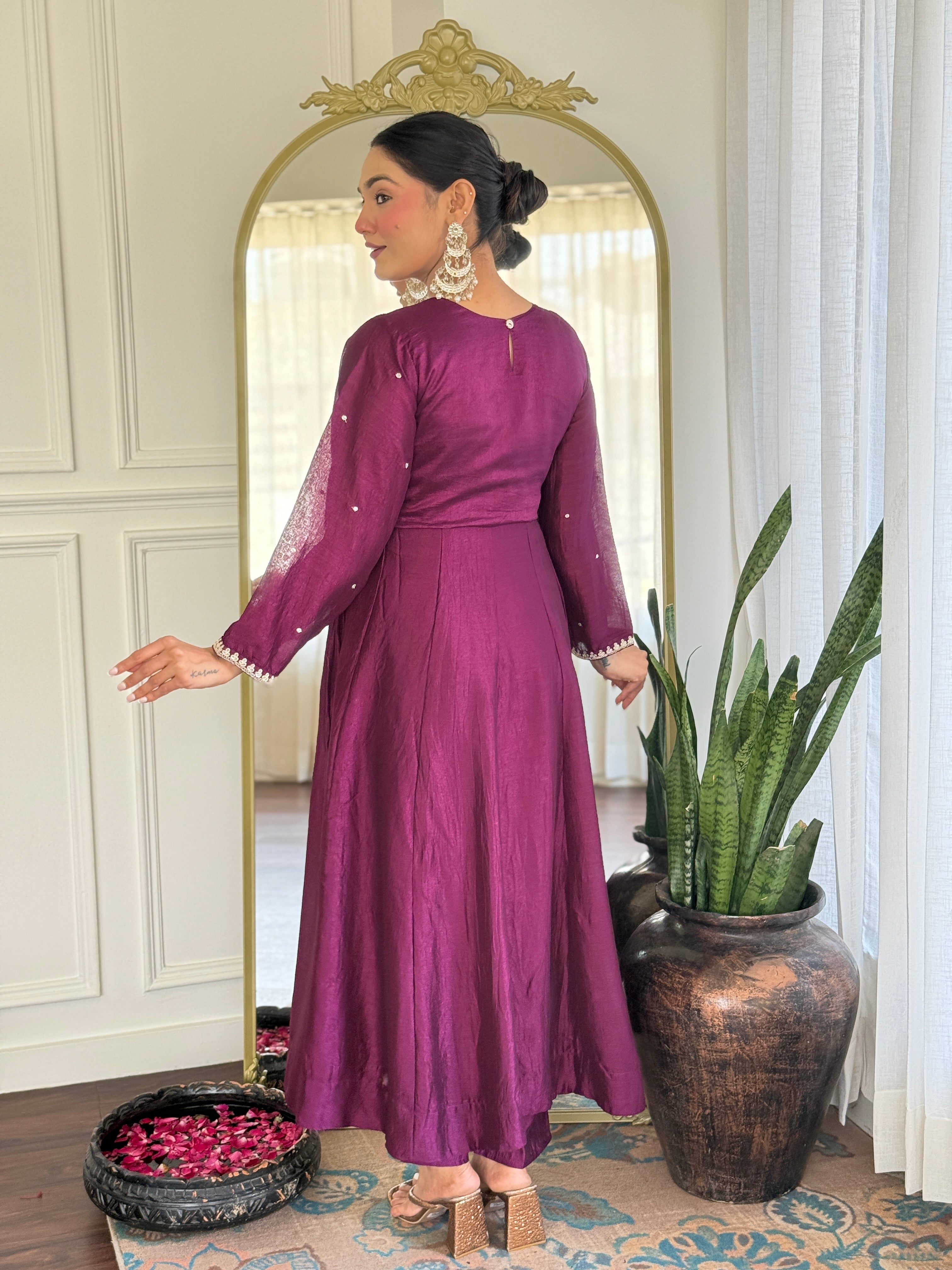 Latest Designer Purple Color Vichitra Silk With Embroidery Work Beautiful Kurta Set