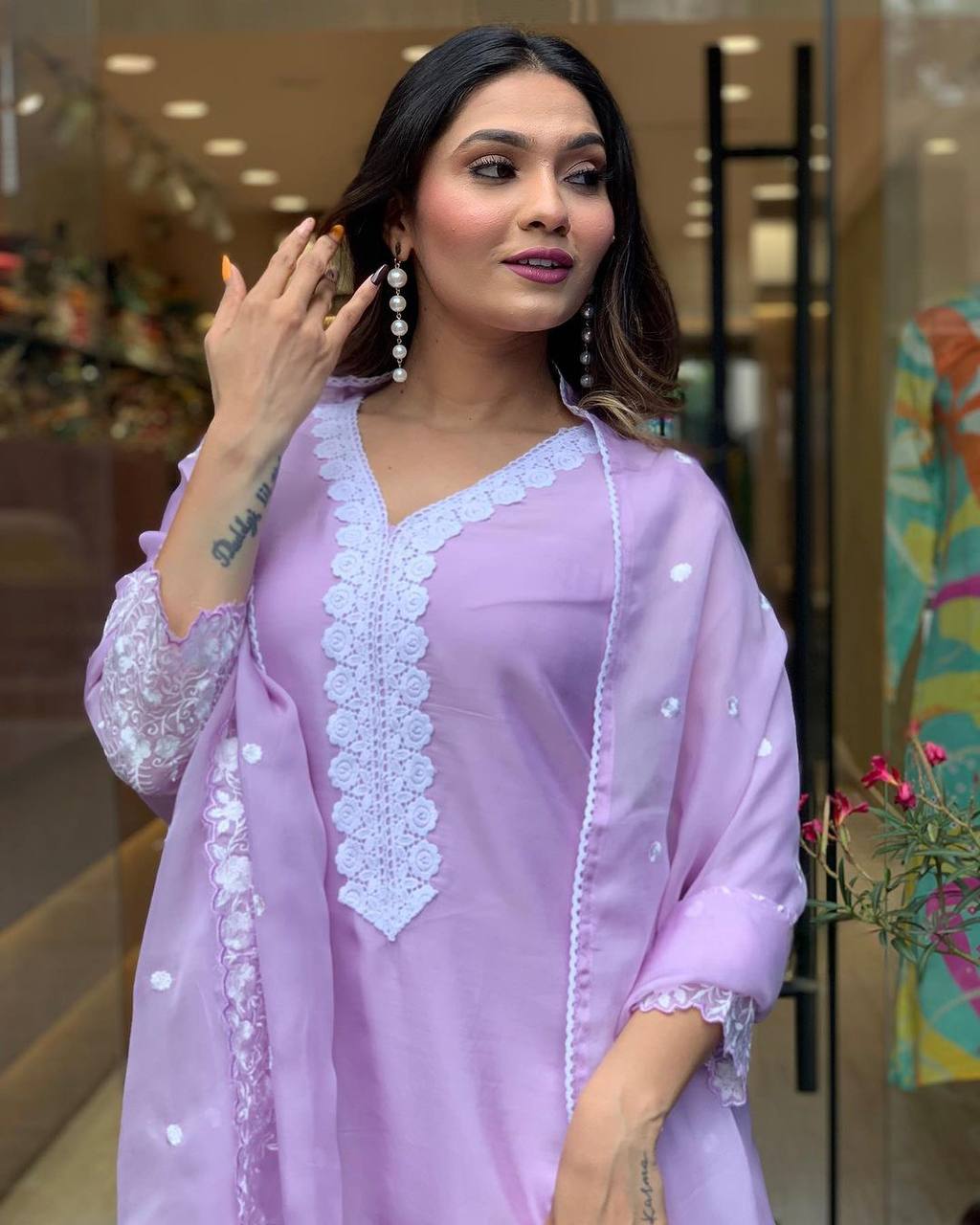 Party Wear Lavendar Color Georgette With Embroidery Designer Kurta Set